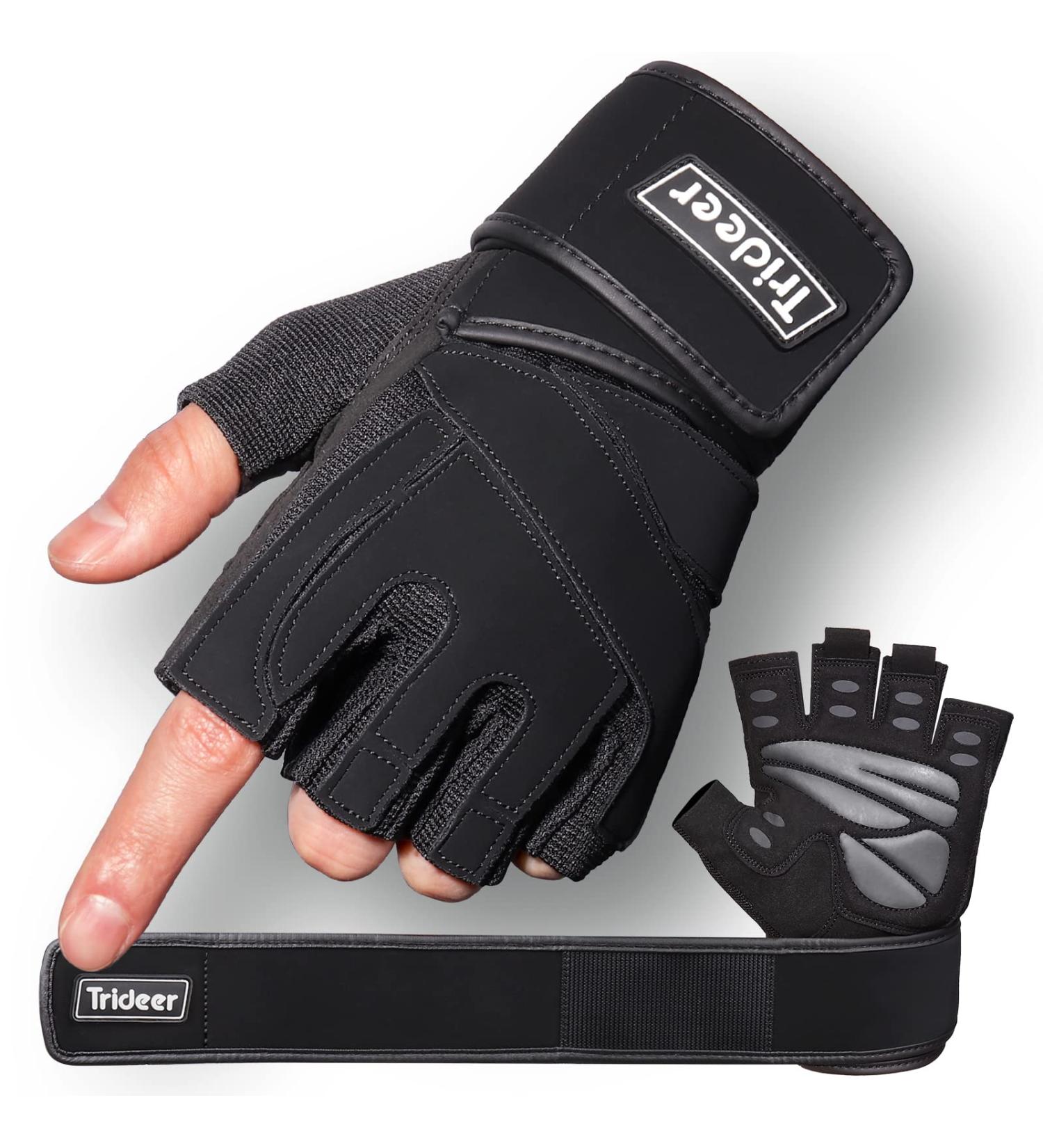 Trideer Workout Gloves Weight Lifting Gloves with Wrist Wrap Support Full Palm Protection & Extra Grips for Weightlifting - Black-Wrist - medium - Buy Online on GoSupps.com