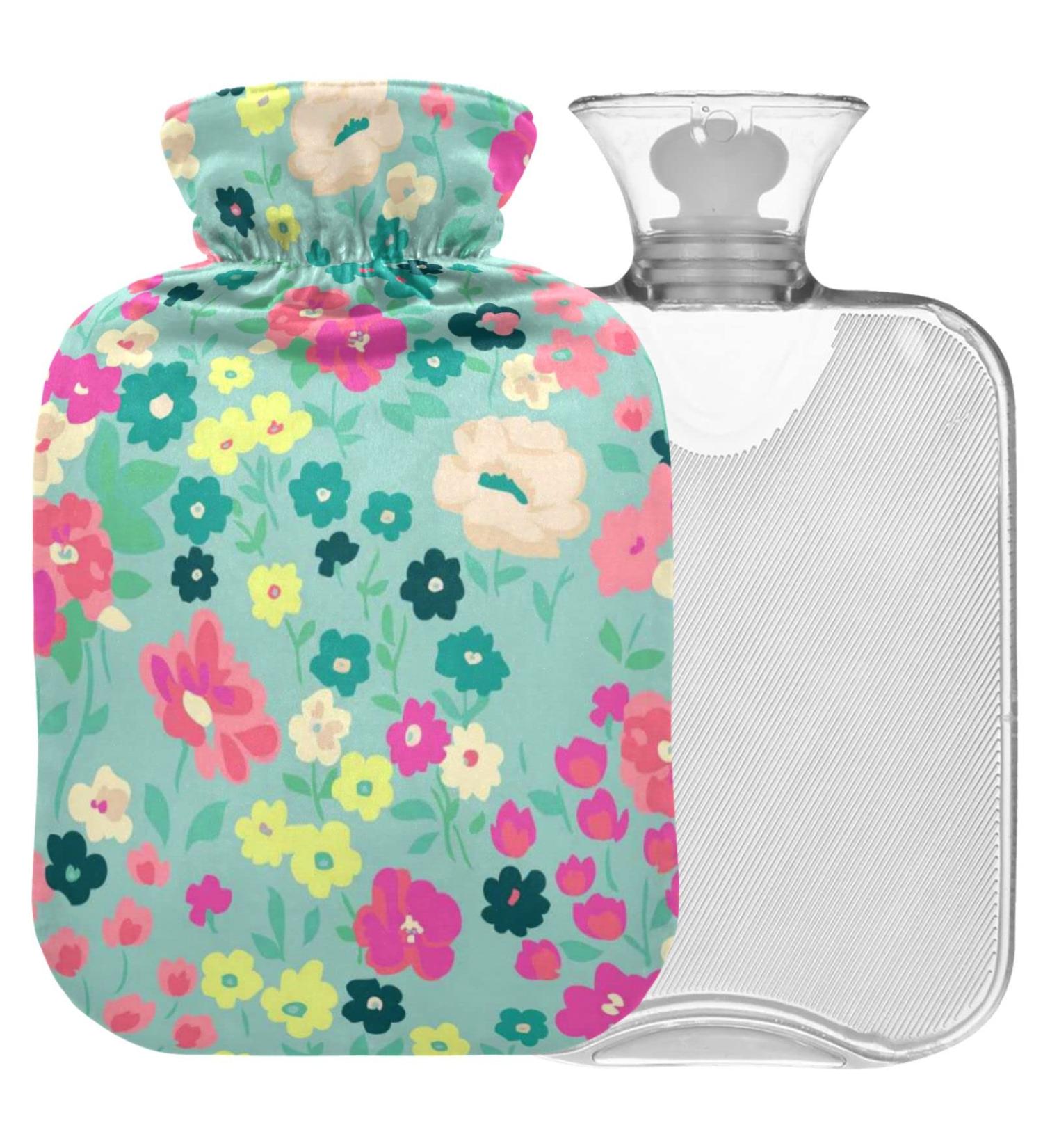 Naanle Retro Flowers Hot Water Bottle - 2L Transparent Heat Bottle for Back Pain Relief Hand & Feet Warmer Neck Warmth & Cold Therapy - International Shipping Available - Buy Online on GoSupps.com