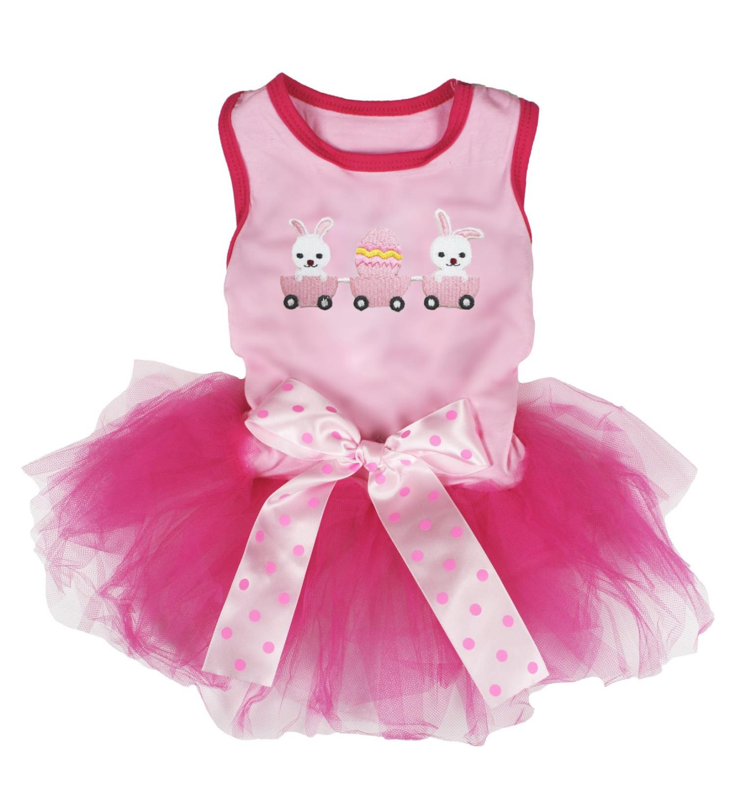 Petitebella Bunny Egg Train Puppy Dog Dress (Pink/Hot Pink, Small) Small Pink/Hot Pink