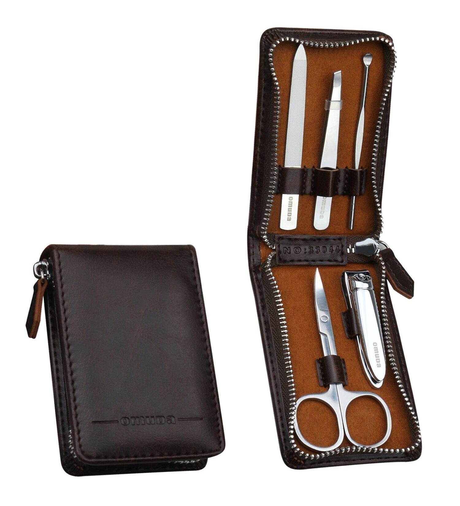 5 in 1 Stainless Steel Men's Manicure Pedicure Set with Leather Case - Nail Clippers and Grooming Kit for Men and Women - Buy Online on GoSupps.com