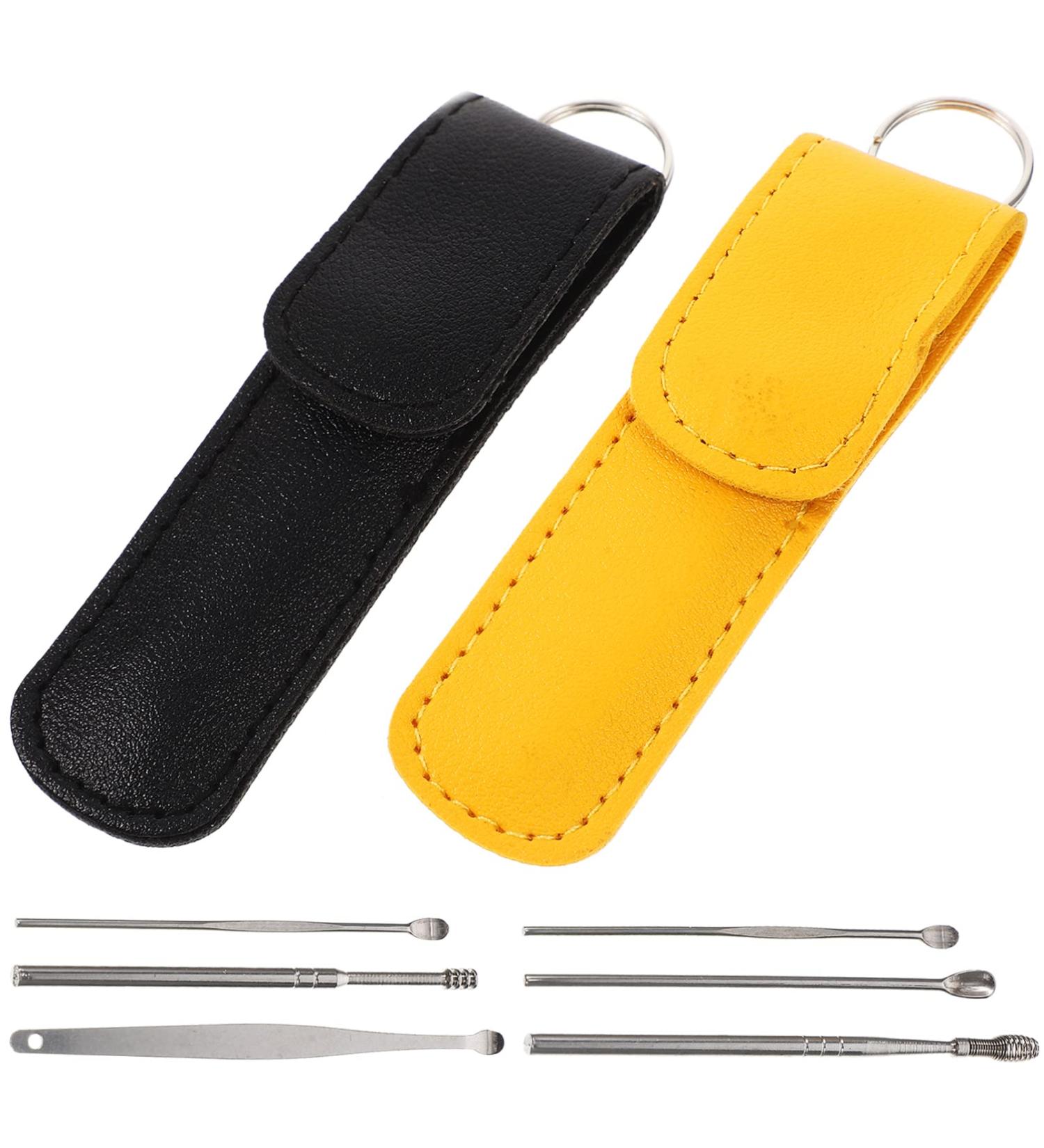 Stainless Steel Earwax Removal Kit - 4 Sets with Leather Case - Ear Pick Tool for Adults - Ear Cleansing and Scooping - Buy Online on GoSupps.com