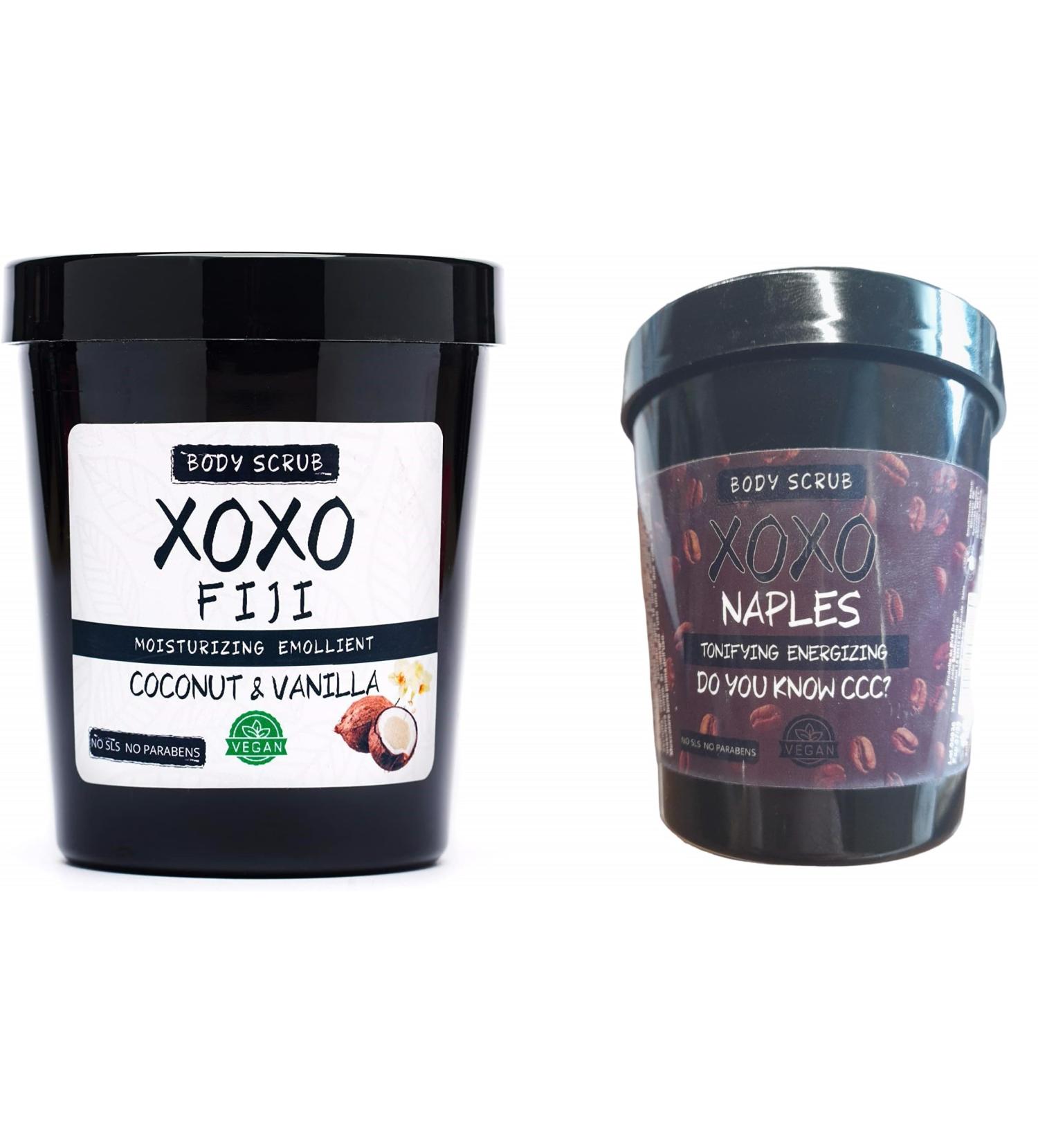 Body Scrub Exfoliating Ingrown Hair Anti-Cellulite Purifying (2 Assorted Packs) 1+1 (Coconut & Vanilla + Naples Coffee)