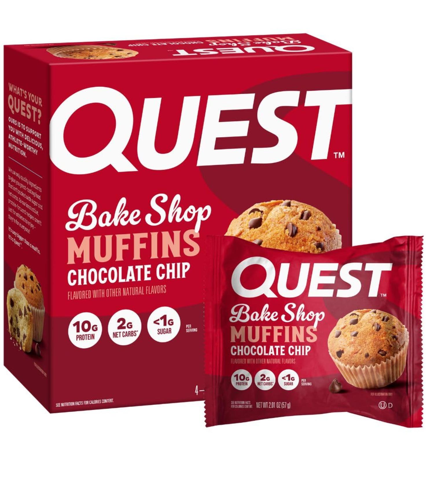 Quest Nutrition Chocolate Chip Muffin 10g Protein 2g Net Carb Less than 1g Sugar Protein Snack 4 Count - Buy Online on GoSupps.com