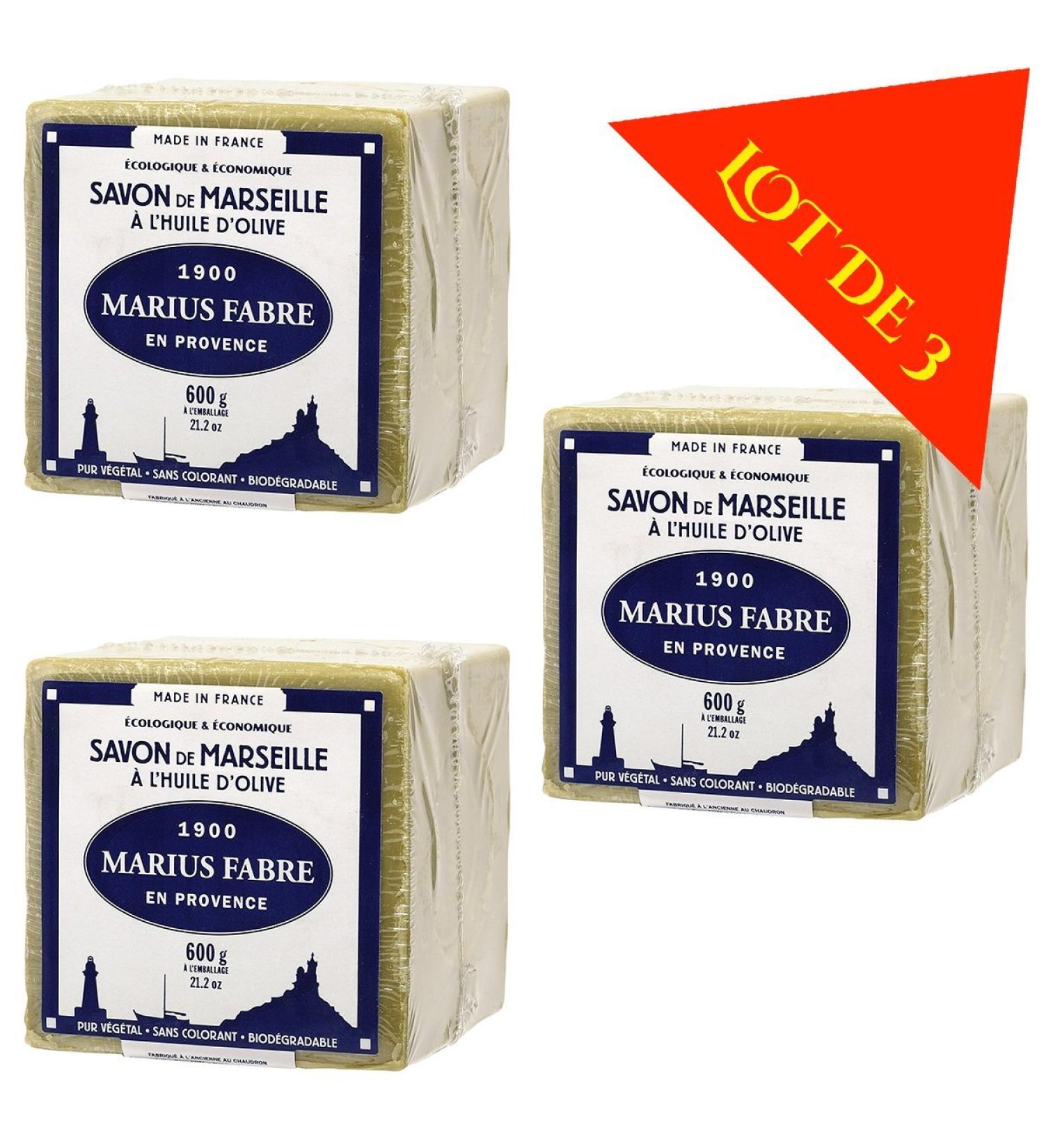 Lot of 3 soaps Marius Fabre Cube of Pure Marseilles Soap (600G Green (Olive Oil))  - Buy Online on GoSupps.com