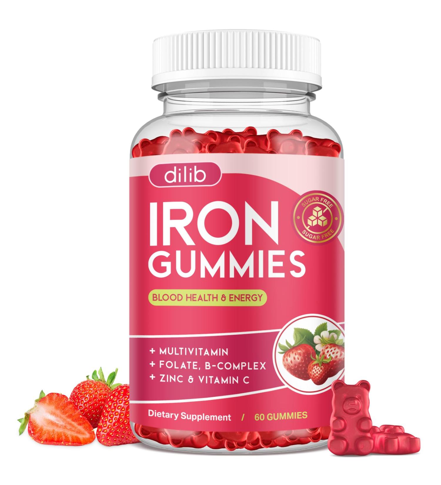 Iron Gummies with Multivitamin Iron Supplement for Women & Men with Zinc Vitamin B Complex & C B12 Folate - Blood Builder & Energy Support for Adults & Kids - Strawberry Flavor Vegan 60 Gummies Strawberry 60 Count (Pac  - Buy Online on GoSupps.com