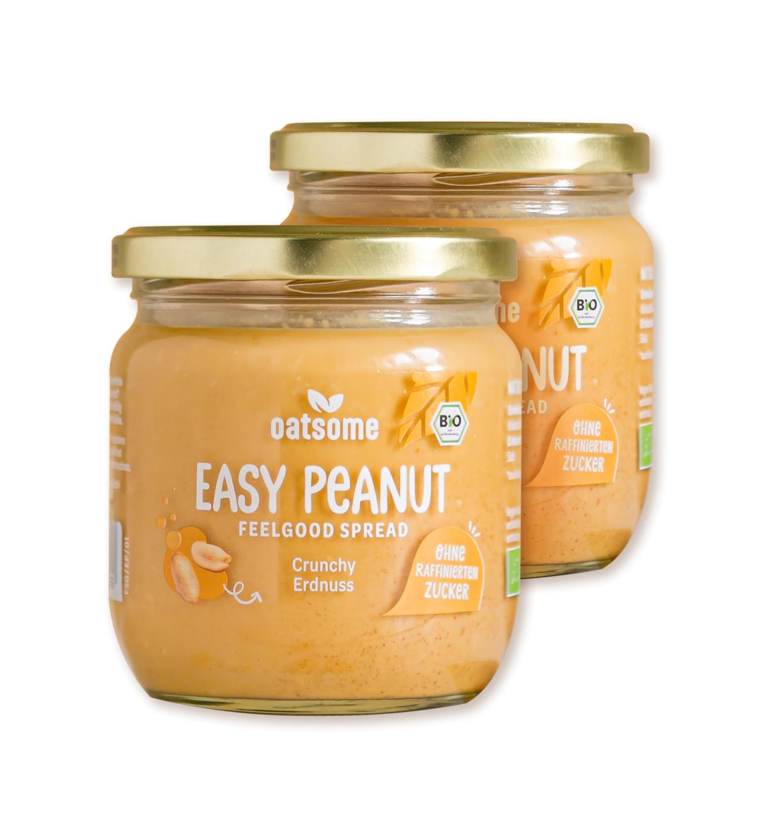 Oatsome 2 Set Easy Peanut Spread 380g | Vegan & Natural | Healthy Crunchy Nut Butter | No Added Sugar | Bio | Perfect for Breakfast | International Shipping Available - Buy Online on GoSupps.com