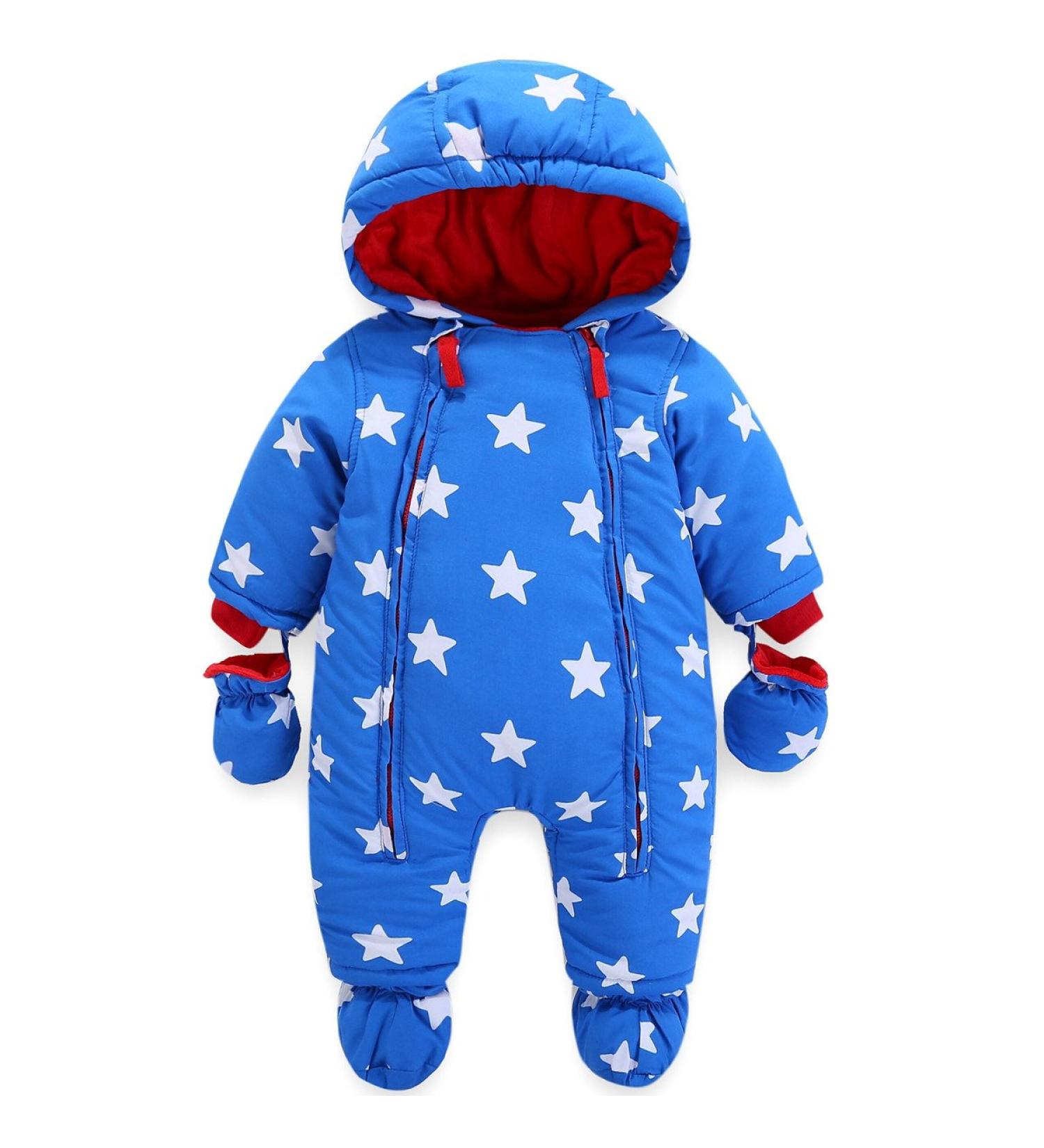 Baby Boys Winter Hooded Romper Snowsuit with Gloves & Booties | Cotton Jumpsuit | 6-9 Months - Buy Online on GoSupps.com