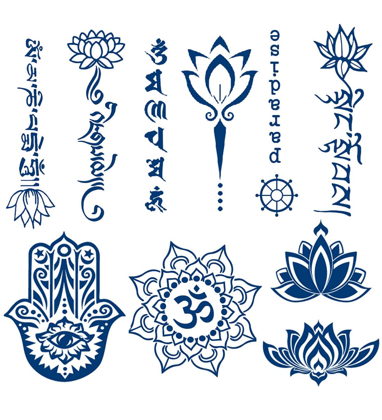 Semi Permanent Temporary Tattoos Sticker  6-Sheet 2 Weeks Long Last Lotus Flower Tattoos  100% Plant-Based Ink Infinity Waterproof Tattoo Stickers Floral