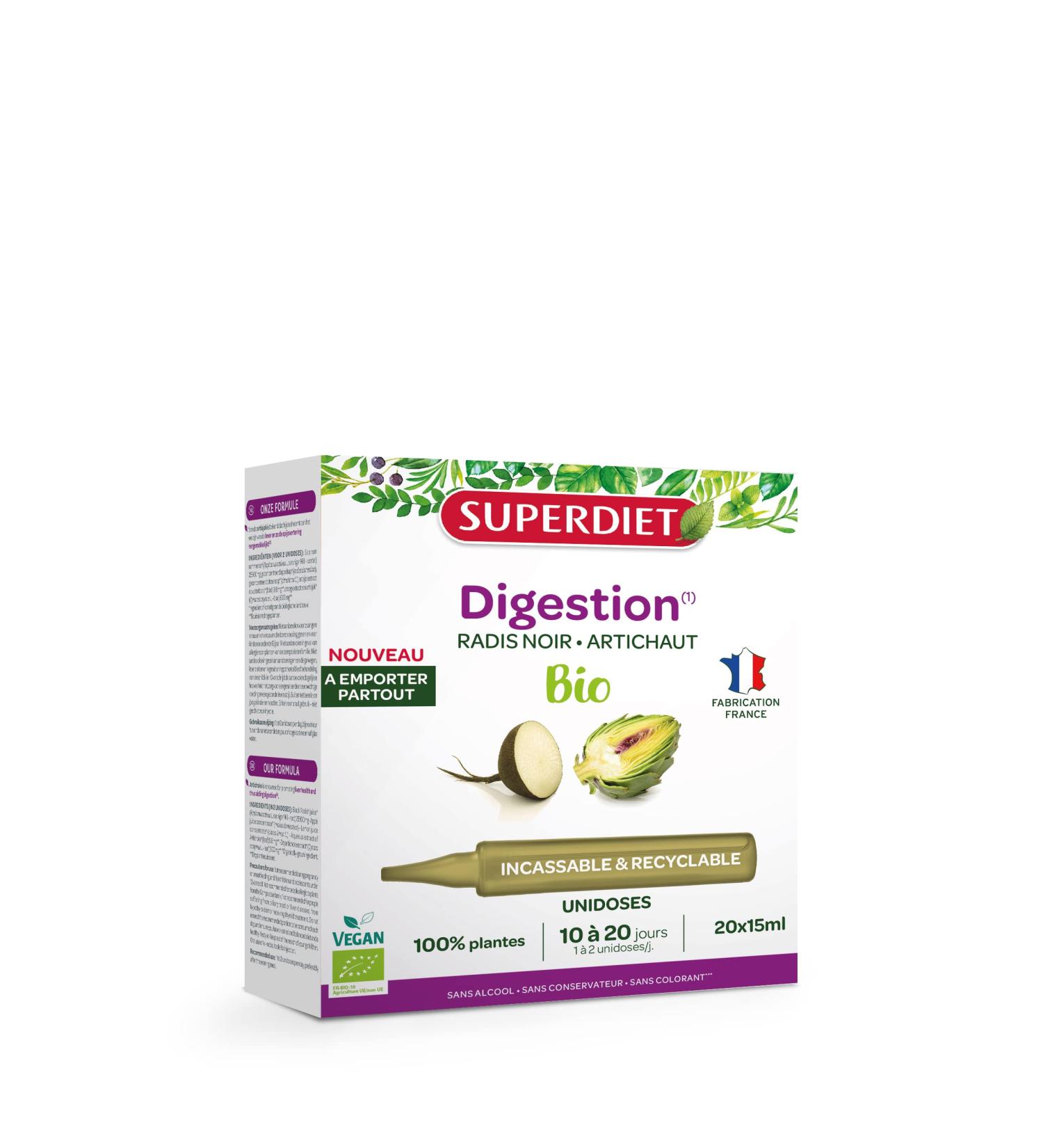 SUPERDIET - BLACK RADISH ORGANIC ARTICHOKE - Easy digestion & natural transit - Portable format - 20 units of 15 ml - Buy Online on GoSupps.com
