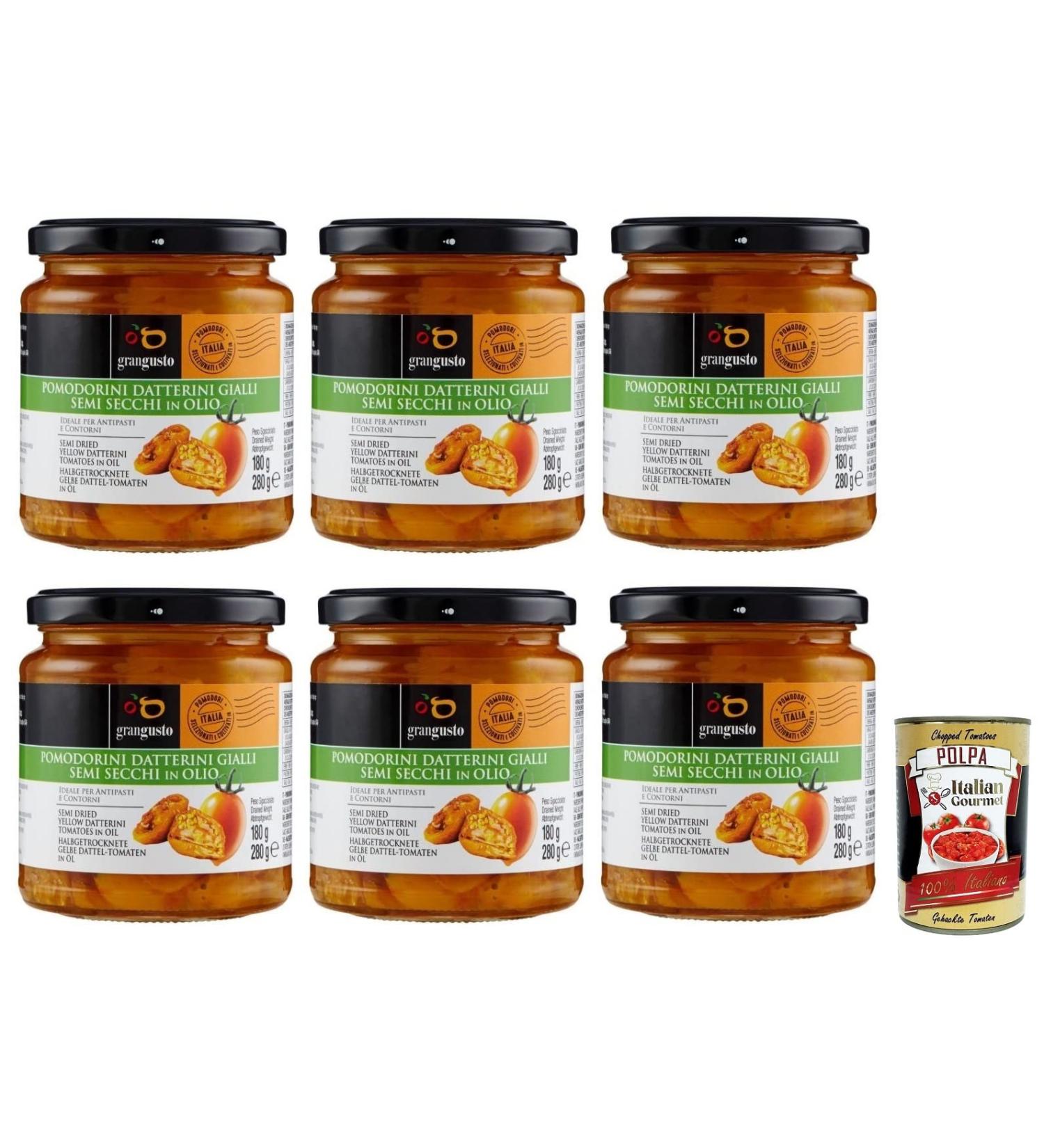  Italian Gourmet E.R. Grangusto Semi-Dried Yellow Datterini Tomatoes in Oil Yellow Tomatoes Semi-Dried in Oil Italian Tomato 280g Glass + Gourmet Tomato Pulp 400g Italian Box - Buy Online on GoSupps.com