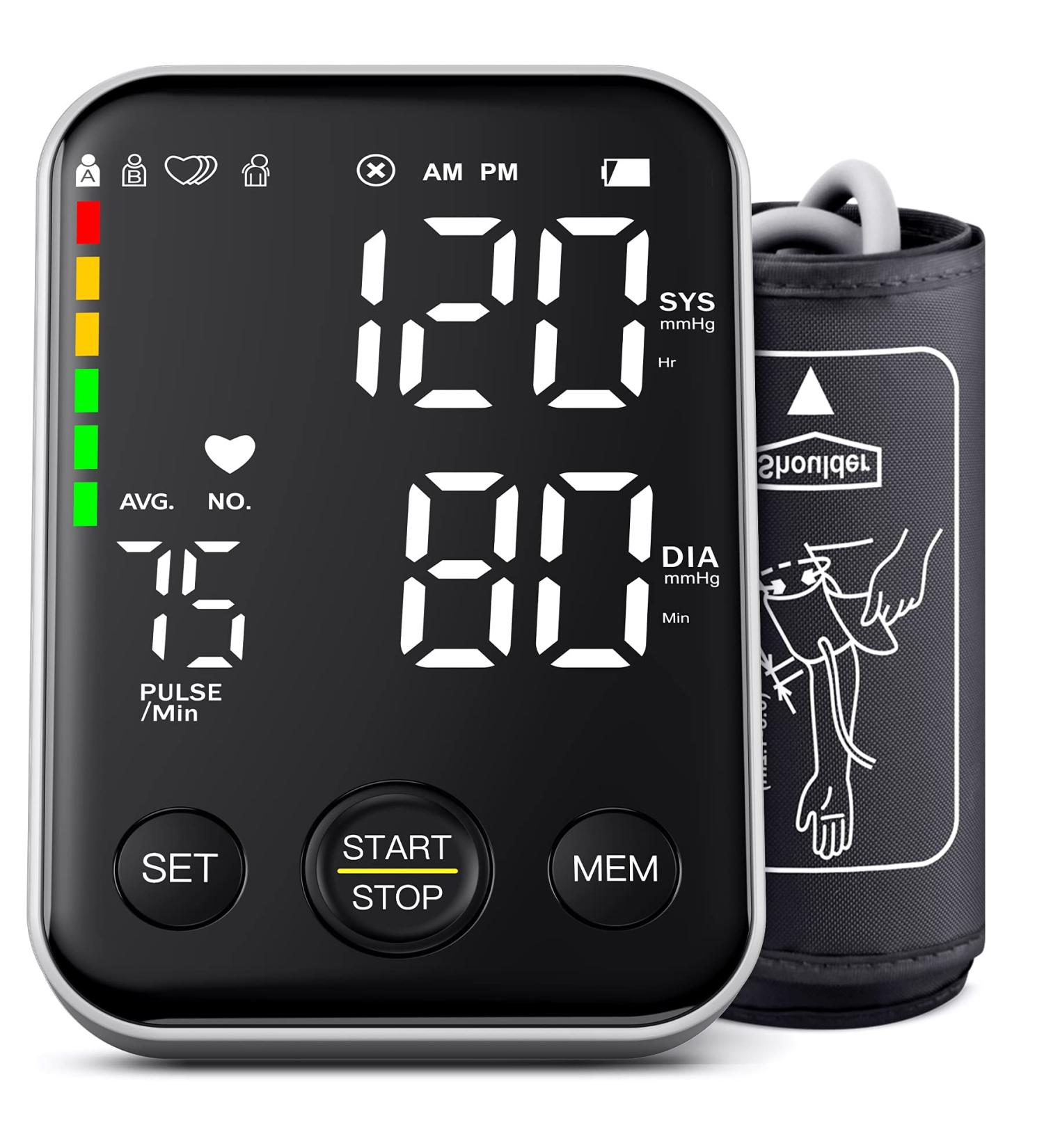 Automatic Digital Blood Pressure Monitor with LED Display - Upper Arm BP Cuff Machine for 2 Users, 240 Memory Storage, Storage Bag - Black - Buy Online on GoSupps.com