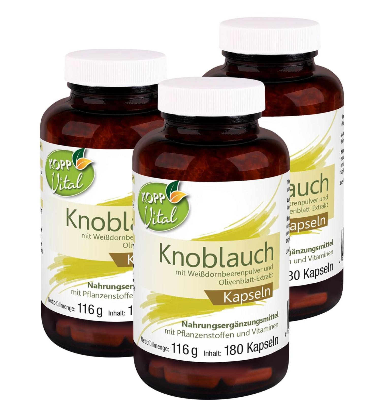 Kopp Vital Garlic Capsules - 3 x 180 Capsules | Dietary Supplements with Vitamin C & B1 | Pharmacy Quality | International Shipping Available - Buy Online on GoSupps.com