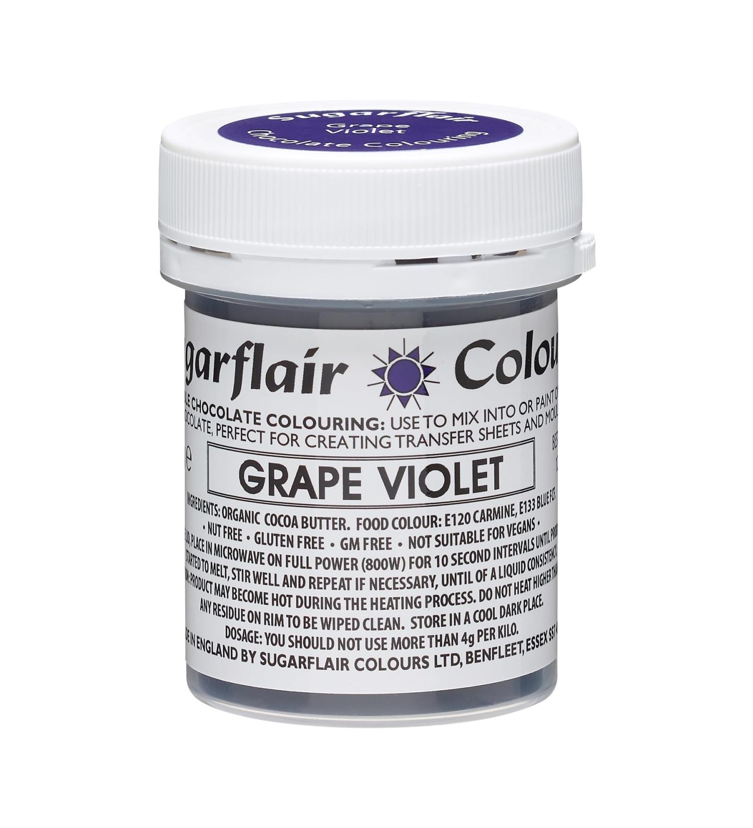 Sugarflair Grape Violet Chocolate Colouring - Coloured Cocoa Butter for Adding Colour to Chocolate or Painting Directly Onto Chocolate Transfer Sheets or Moulds - 35g
