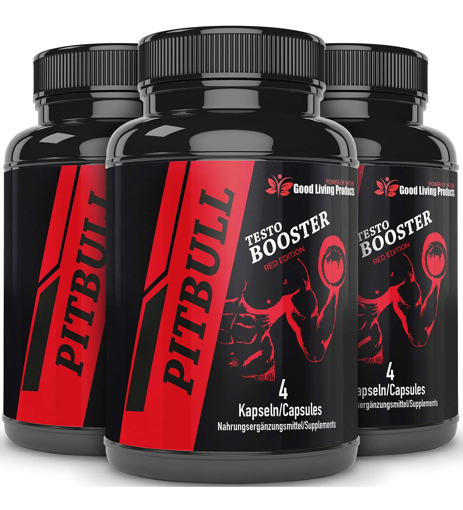 Pitbull Testo Booster - Red Edition - Pre Workout Booster Muscle Building (3 cans each 4 capsules) - Booster Pre Workout Testosterone Booster Fitness