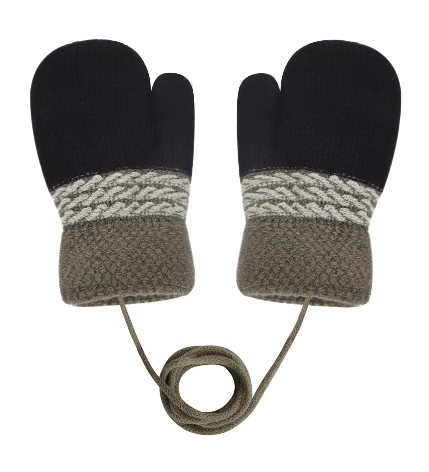 Toddler Kids Winter Warm Plush Knitted Gloves | 1-3Yrs | Black & Brown - Buy Online on GoSupps.com