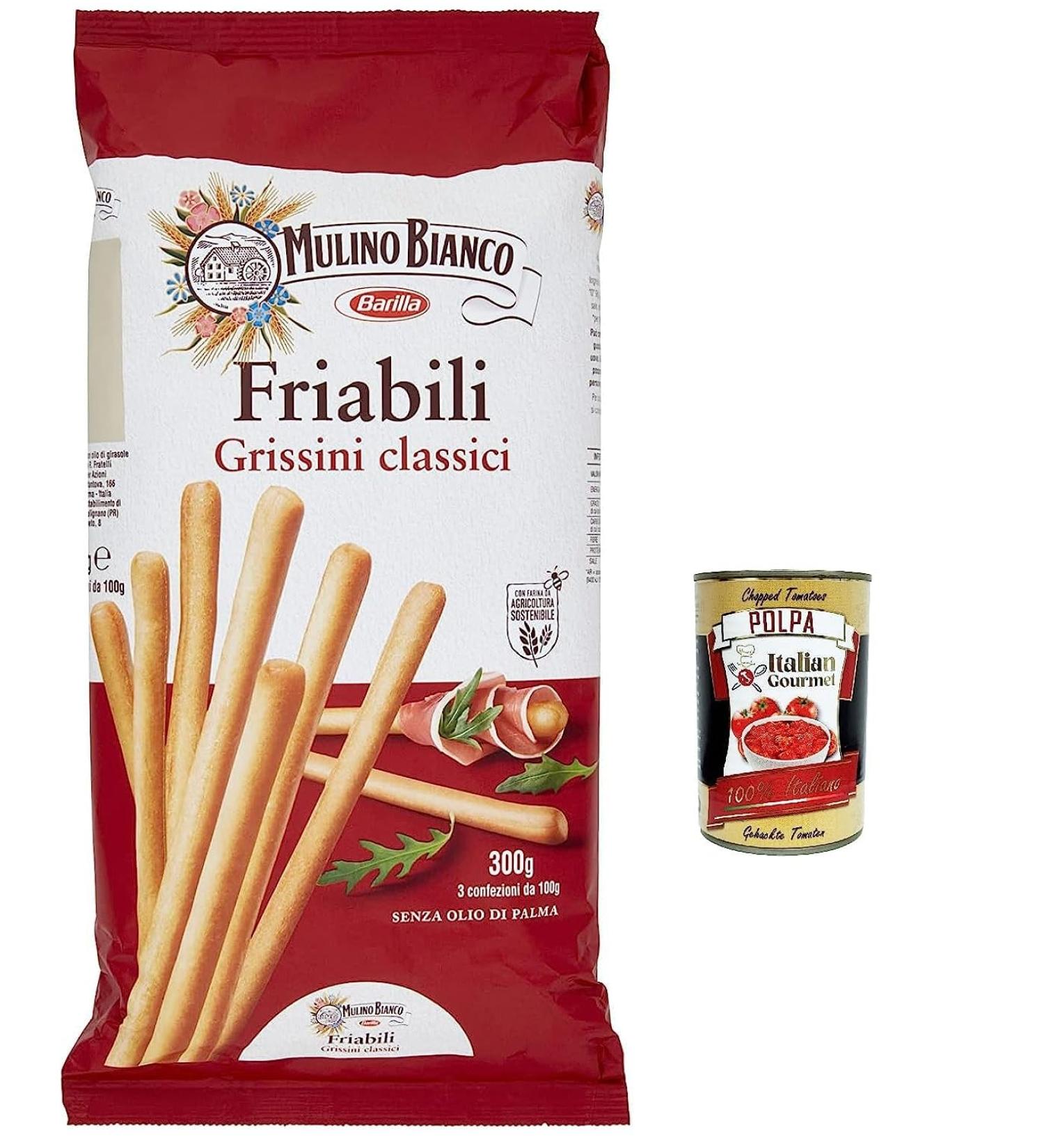  Italian Gourmet E.R. Mulino Bianco Friabili Classici Lot de 12 gressins avec farine durable 300 g + polpa italien gourmet 400 g - Buy Online on GoSupps.com