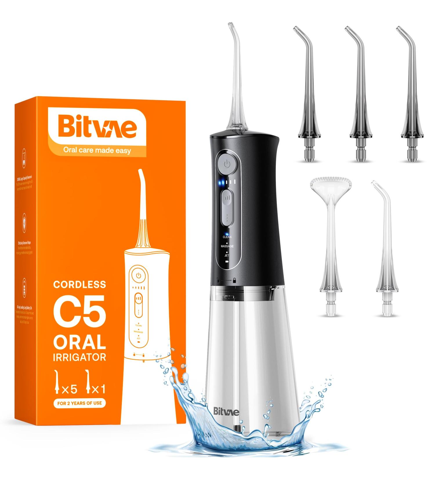 Bitvae Water Flossers for Teeth Cordless Water Flosser with 3 Modes & 5 Intensities Water Teeth Cleaner Picksfor Teeth Cleaning IPX7 Waterproof & Rechargeable Portable for Travel Black - Buy Online on GoSupps.com