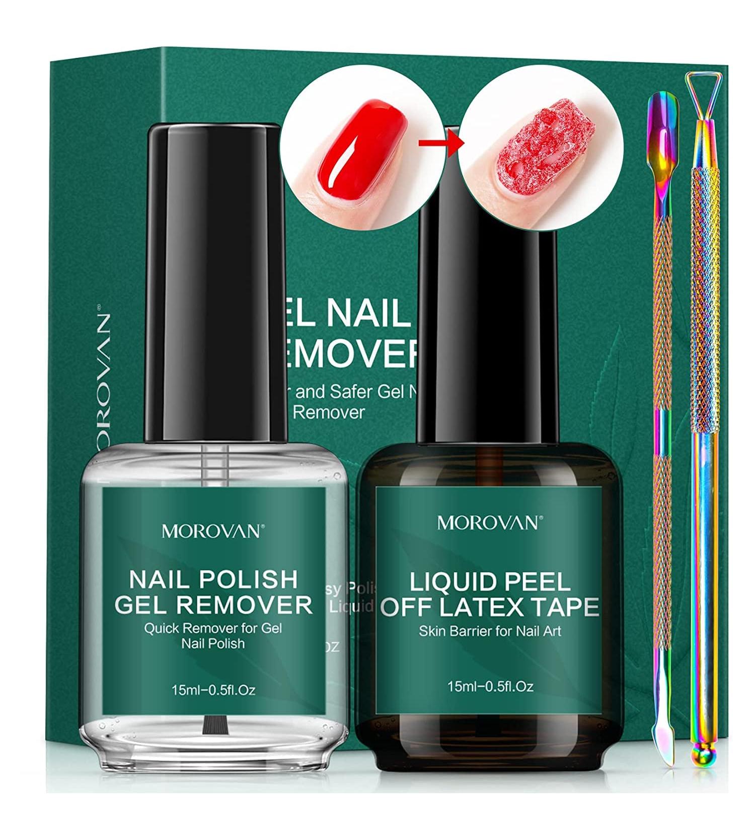 Morovan Non-Acetone Gel Nail Polish Remover Kit with Latex Tape - Professional Quick & Easy Removal 15ml/0.5fl.oz - Buy Online on GoSupps.com