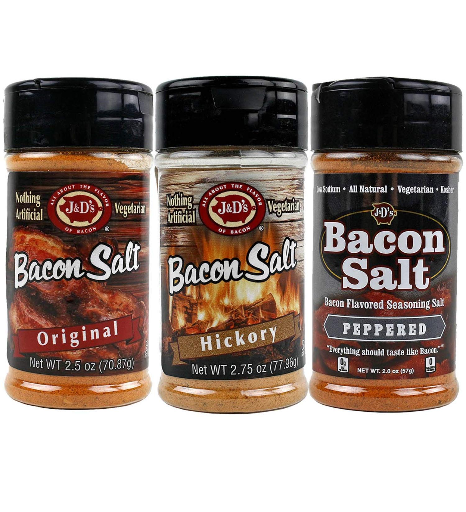 J&D Foods Bacon Salt 3-Pack - Original, Hickory, Peppered
