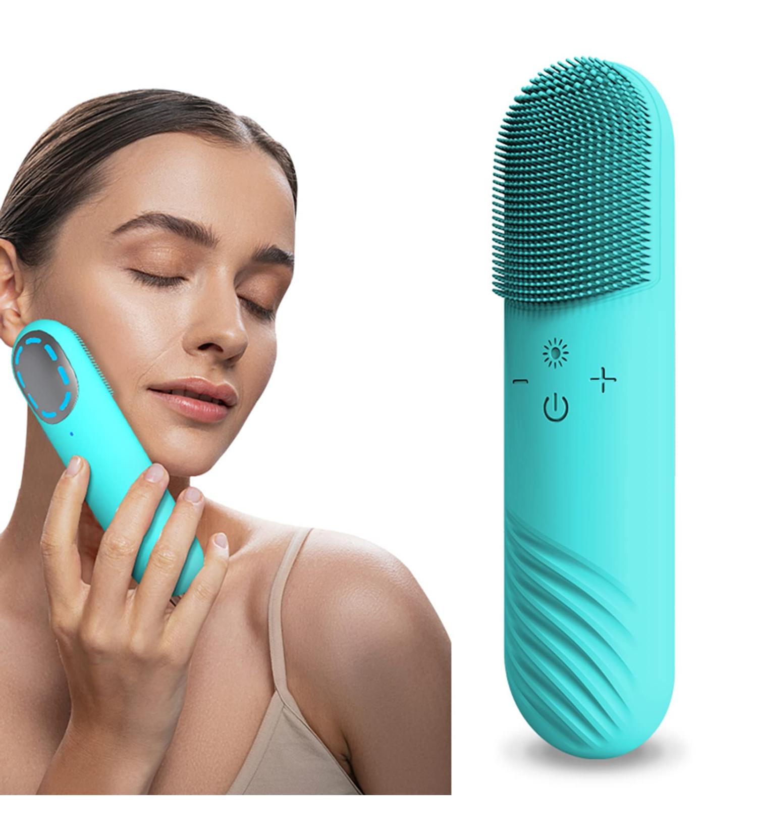 Portable Electric Silicone Facial Cleansing Brush | Rechargeable with 5 Massage Speeds | USB Face Cleaner - Gifts for Women/Men | Blue Green - Buy Online on GoSupps.com