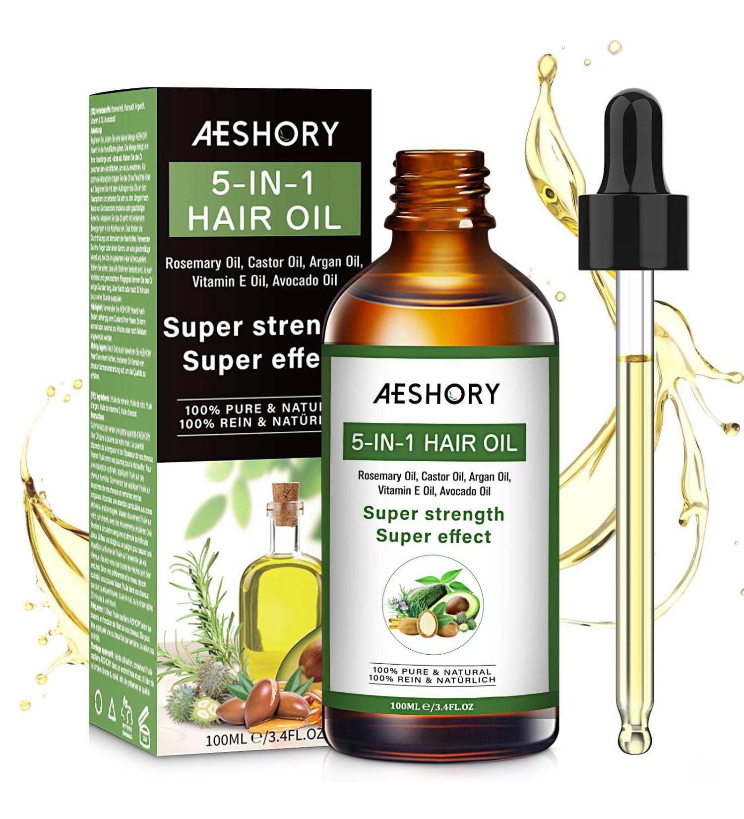 Aeshory Hair Oil - 5 IN 1 Hair Care with Rosemary Castor Argan Vitamin E & Avocado - Nourishing & Volumizing Hair Growth Oil (3.38 fl oz - Buy Online on GoSupps.com