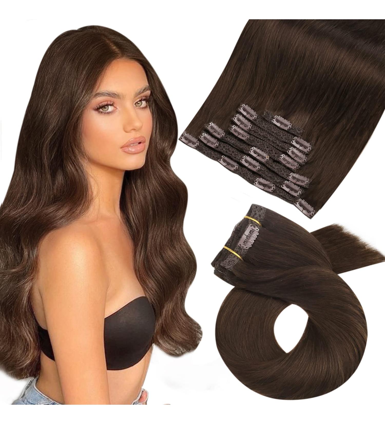 Moresoo 24 inch Dark Brown Clip in Human Hair Extensions - Thick 7 Pieces/120g #4 - 60 cm Length - Buy Online on GoSupps.com