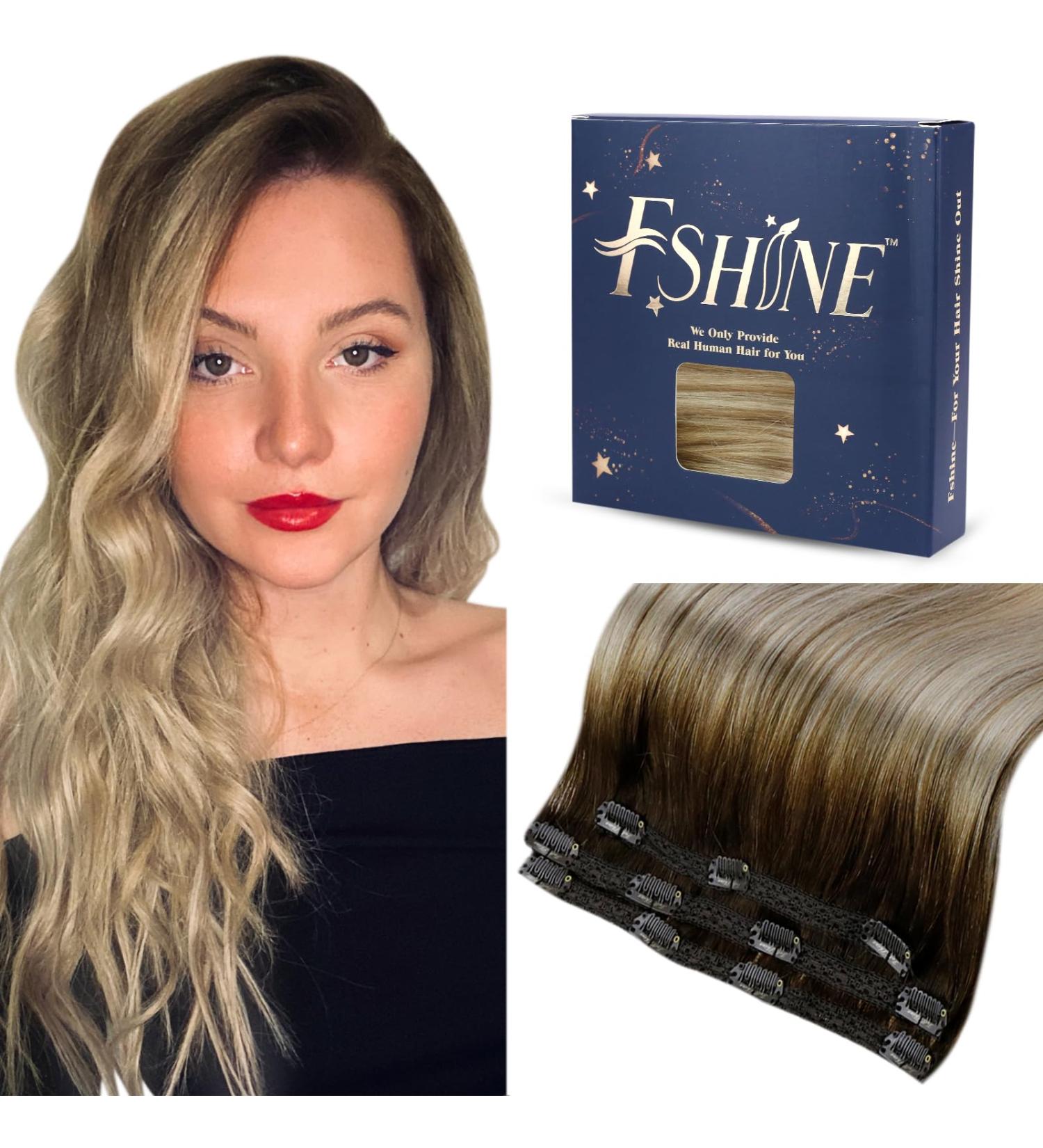 Fshine 30cm Clip-In Hair Extensions - Ombre Dark Brown to Light Brown Highlights - 50g Human Hair - 3pcs #3/8/2 & #3/8/22 - Buy Online on GoSupps.com