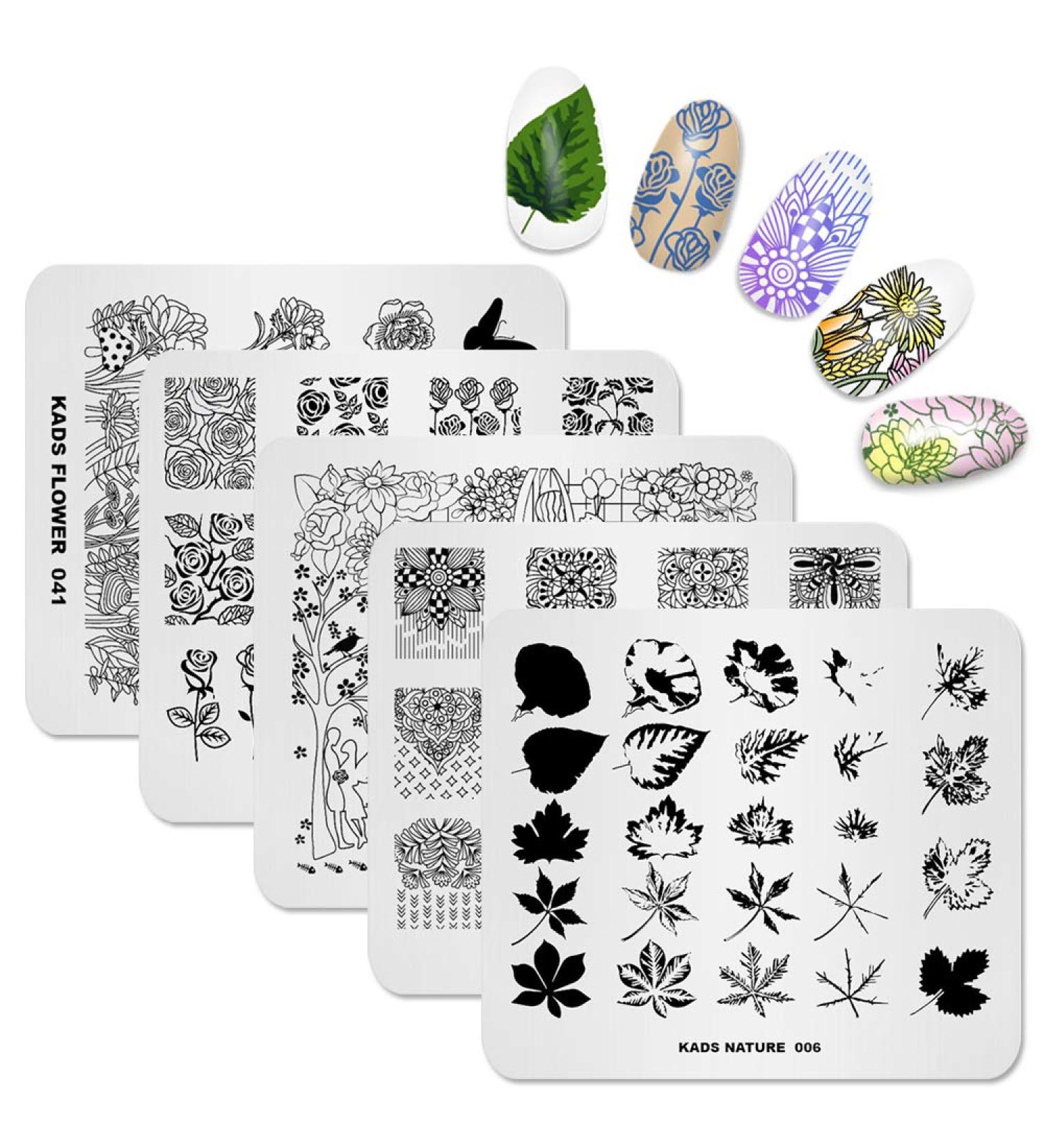 Alexnailart 5pcs Nail Art Stamping Plates Set Flower Leaves Geometry & Star Prints Top Quality Manicure Templates & Animal Designs - Buy Online on GoSupps.com