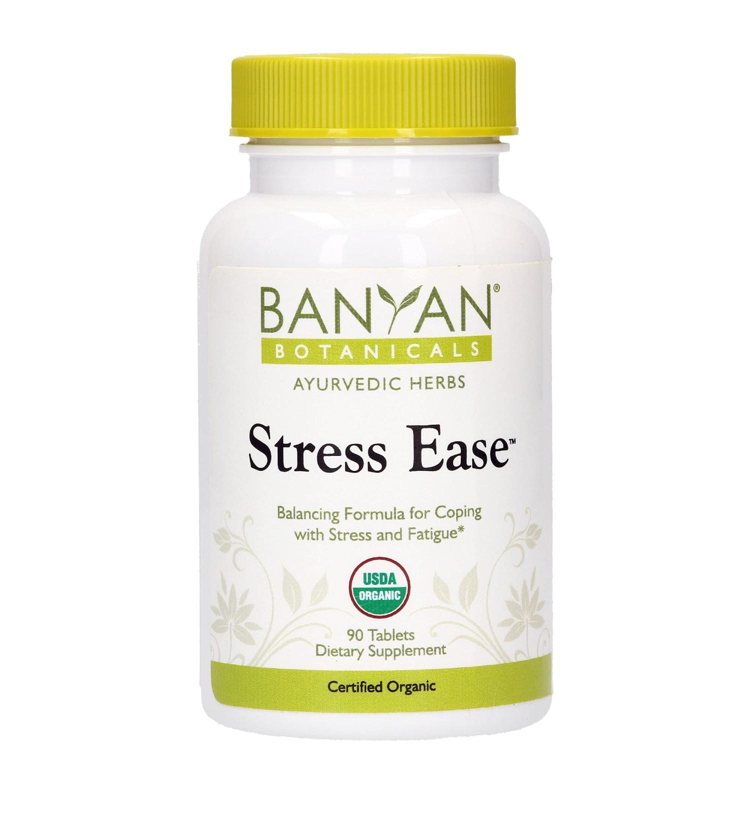 Banyan Botanicals Stress Ease Organic Herbal Supplement with Ashwagandha - 90 Tablets | Stress Relief, Rejuvenation, Immune Support | Non-GMO, Vegan - Buy Online on GoSupps.com