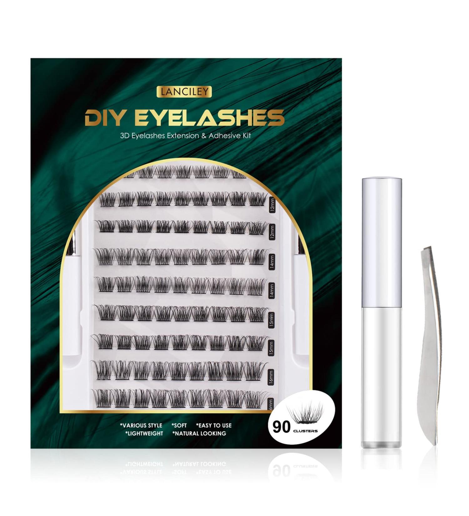 Lanciley Individual Lashes 90 Cluster DIY Eyelash Extension Kit - Natural Style | Easy to Use for Makeup Beginners | Includes Glue, Tweezers | Choose from 10/12/14/15/16mm C CC D Curl - 1.0 count Pack - Buy Online on GoSupps.com