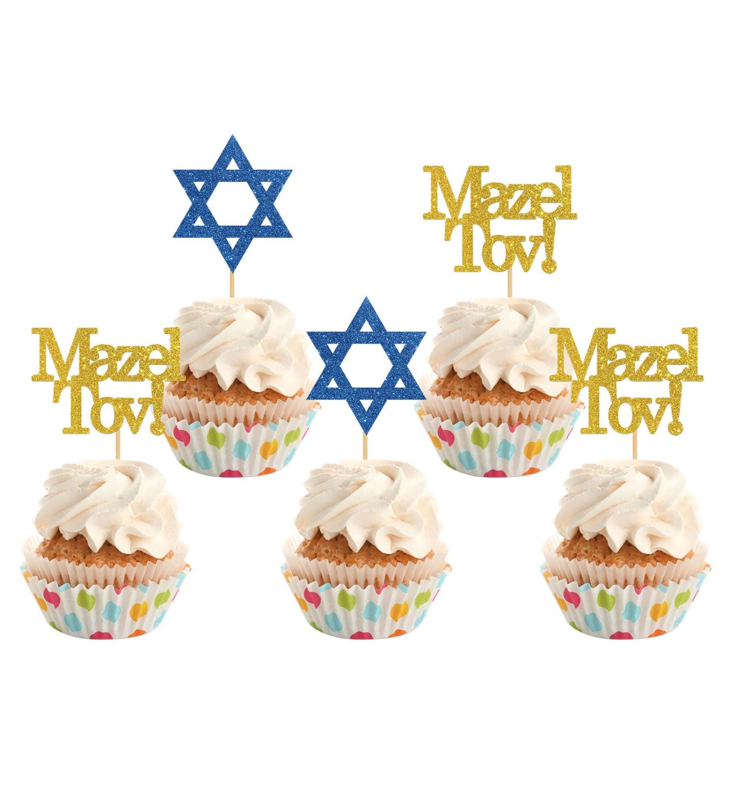 INNORU Mazel Tov Cupcake Toppers Congratulations Party Decorations Engagement Baby Shower Bar Mitzvah Birthday Wedding Jewish Party Decorations Supplies Pack of 24 Glitter - Buy Online on GoSupps.com