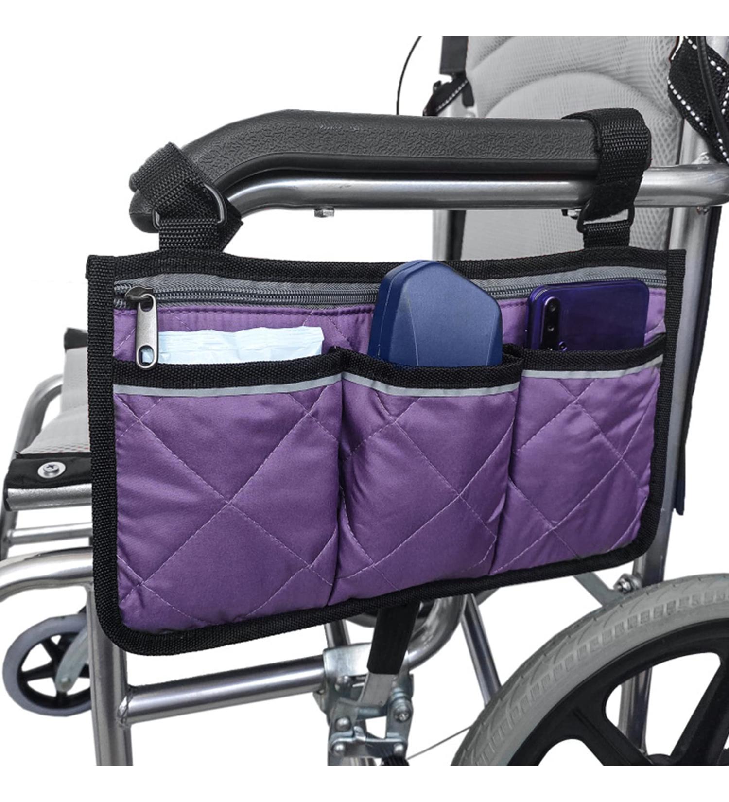 Wheelchair Side Organizer Storage Bag - Armrest Pouch with Cup Hold and Reflective Strip for Walkers or Rollators Wheelchairs & Walkers Use - Buy Online on GoSupps.com