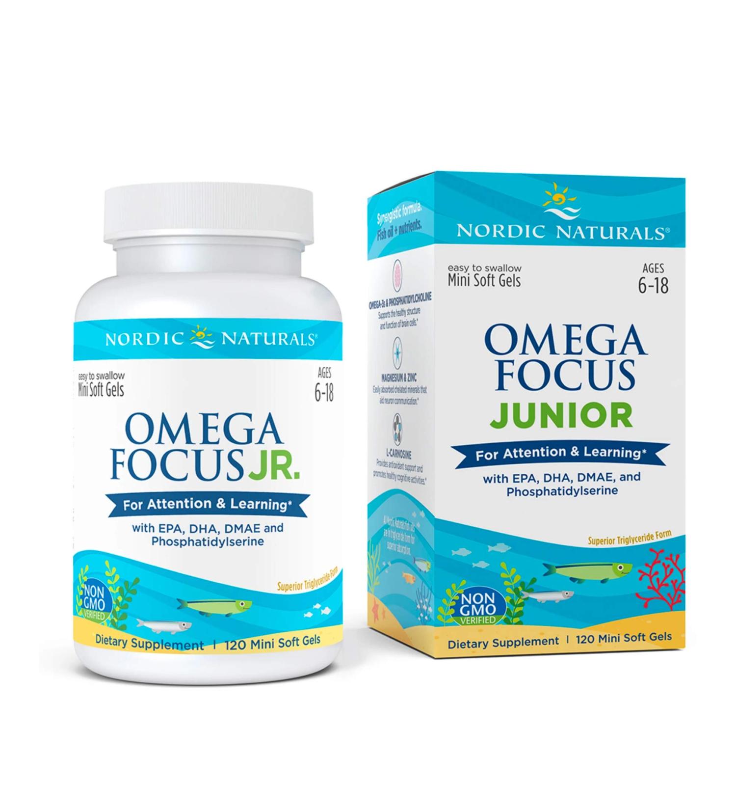 Nordic Naturals Omega Focus Junior - Omega-3 Soft Gels for Ages 6-18 - 120 Mini Gels - Buy Online on GoSupps.com