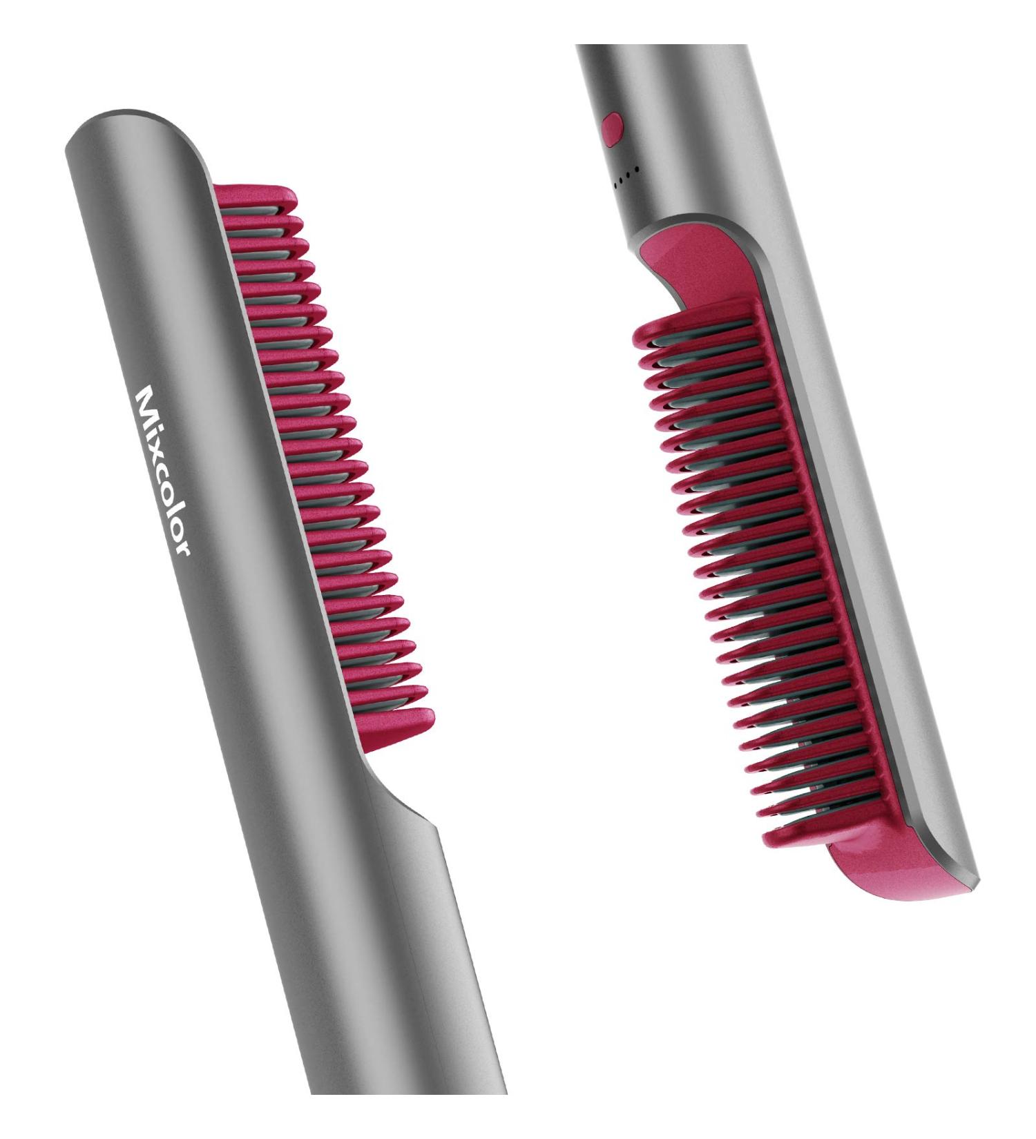 Mixcolor Hair Straightener Brush - Fast Heating, 4 Temp Settings, Anti-Scald - Professional Salon Results at Home - Travel-Friendly - Silver Gray - Buy Online on GoSupps.com
