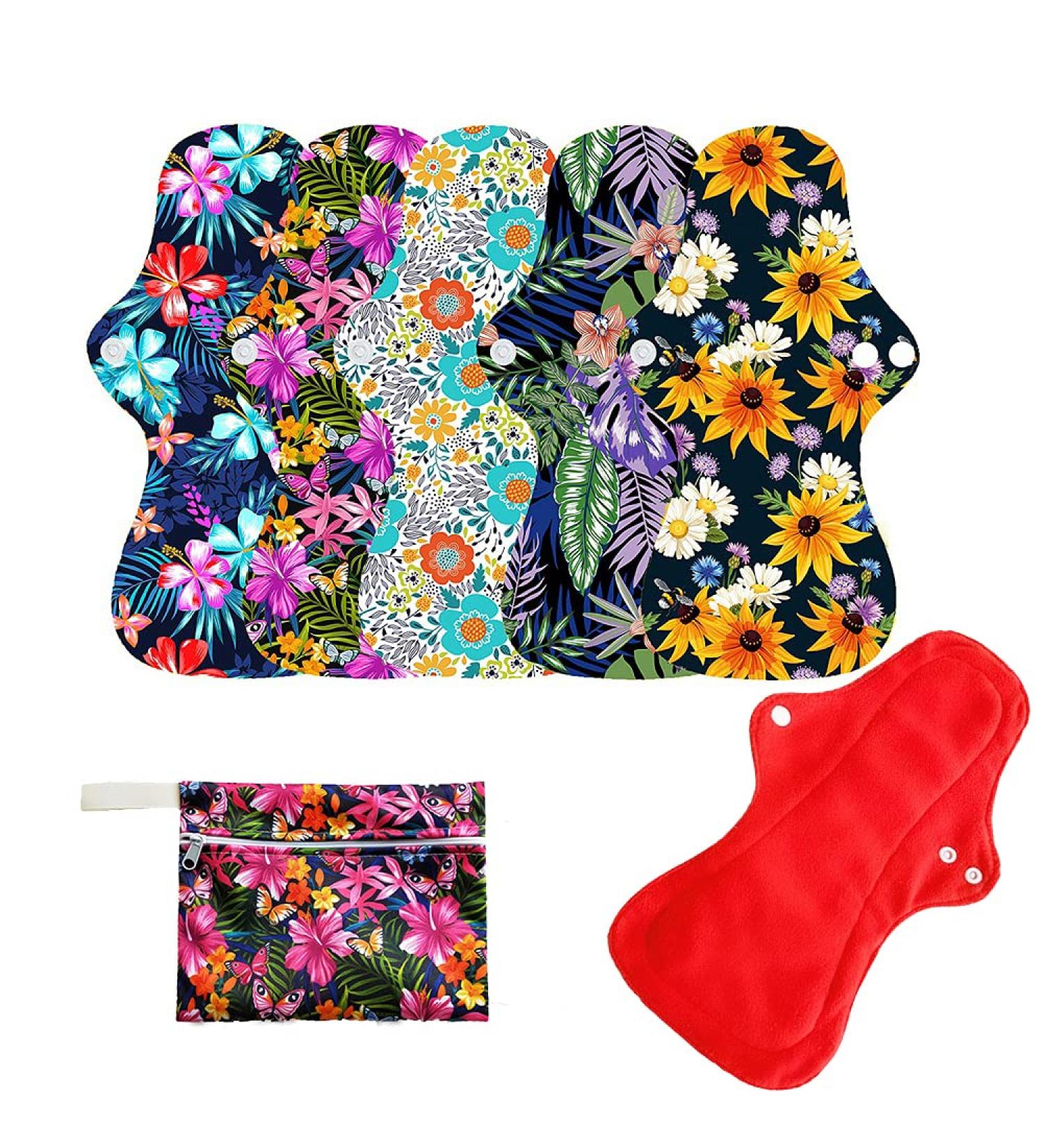 6Pcs Reusable Waterproof Menstrual Pad Set with Wet Bag - Heavy Flow Red Microfleece Mama Cloth Sanitary Napkins - Buy Online on GoSupps.com