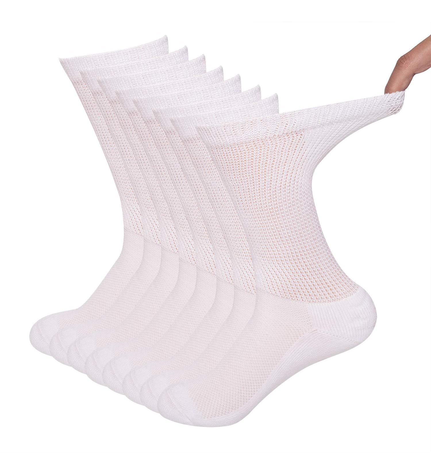Bamboo Diabetic Crew Socks 8 Pack - White 9-11 | Half Cushion, Non-Binding - Buy Online on GoSupps.com