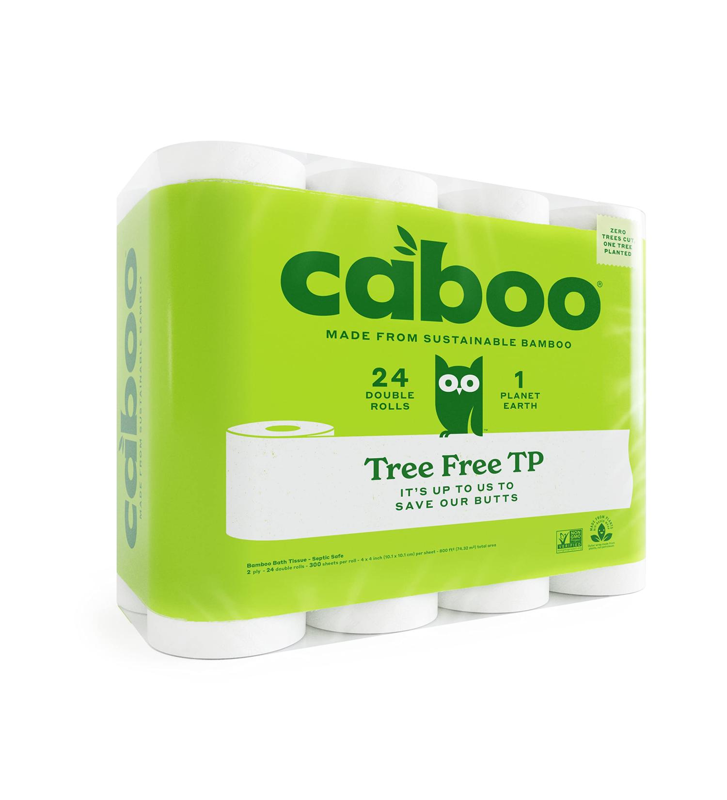 Caboo Tree Free Bamboo Toilet Paper - 24 Double Rolls, Septic Safe, Biodegradable Bath Tissue - Eco Friendly, Soft 2 Ply Sheets - 300 Sheets Per Roll - Buy Online on GoSupps.com