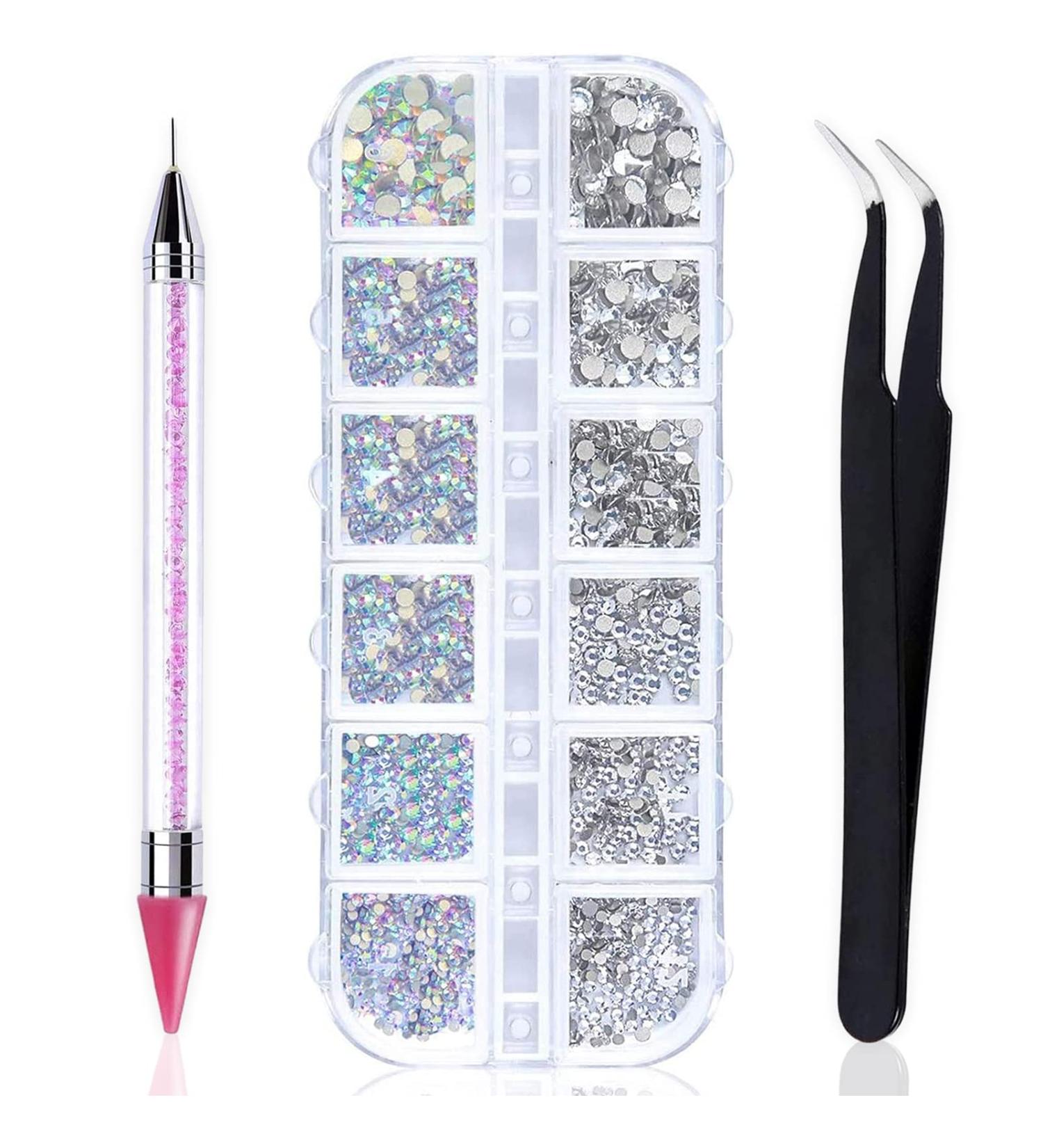 1500-Piece Flat Back AB Crystal & Clear Rhinestone Nail Art Set with Tools - Professional Nail Gems for Salon - Pink - Buy Online on GoSupps.com
