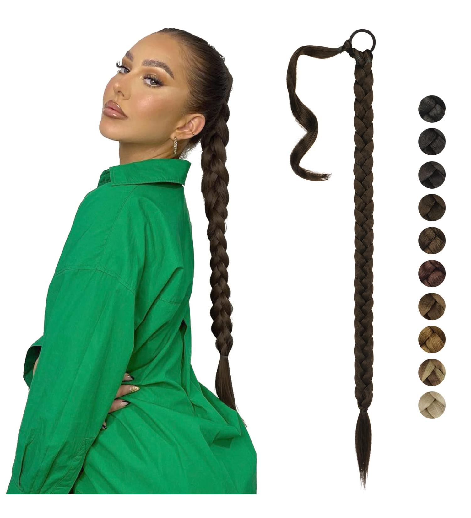 FESHFEN Long Braided Ponytail Extension with Hair Tie 26 inch Chestnut Brown Straight Wrap Around Hair Piece Ponytails for Women Synthetic Pony Hairpieces for Daily Wear - Buy Online on GoSupps.com