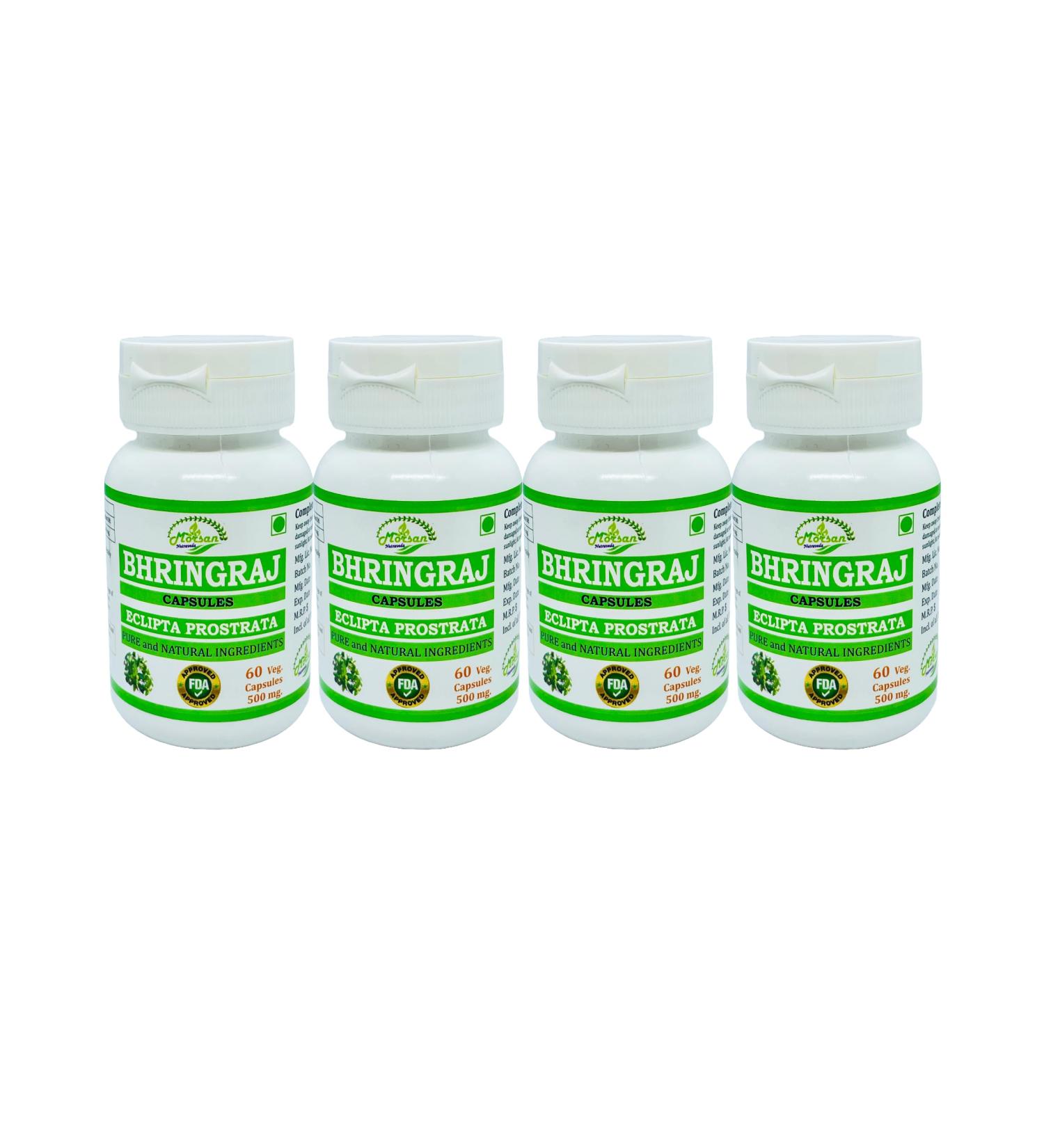 Bhringraj Capsules for Men & Women | Premium Ayurvedic Herbal Supplement | 500 mg | 60 Veggie Capsules | Natural Eclipta Prostrata | 240 Count - Buy Online on GoSupps.com
