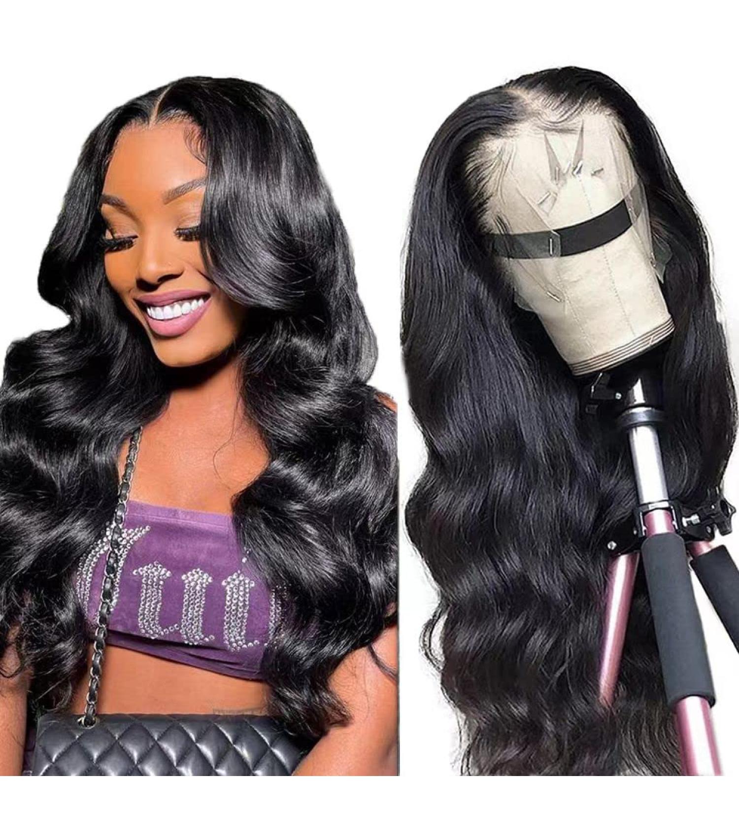 24 Inch Body Wave HD Lace Front Wig | 180 Density Pre Plucked Brazilian Human Hair | Transparent Glueless Lace Front Wig for Black Women - Buy Online on GoSupps.com
