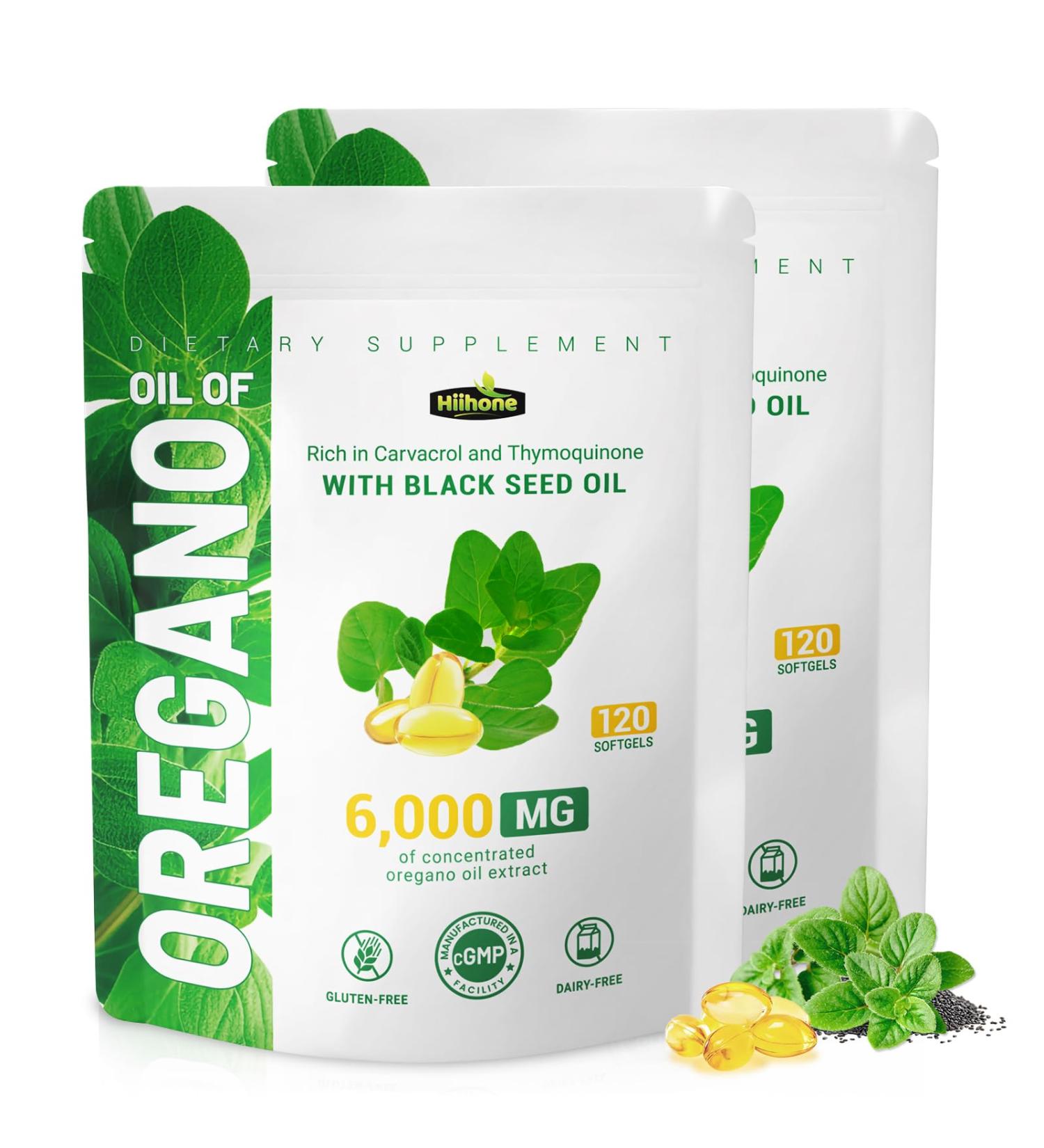 HIIHONE Oil of Oregano Softgels - Oil of Oregano with Black Seed Oil Formulated with Carvacrol 165mg & Thymoquinone 240 Softgels (2 Packs) - 120 Days Supply - Buy Online on GoSupps.com
