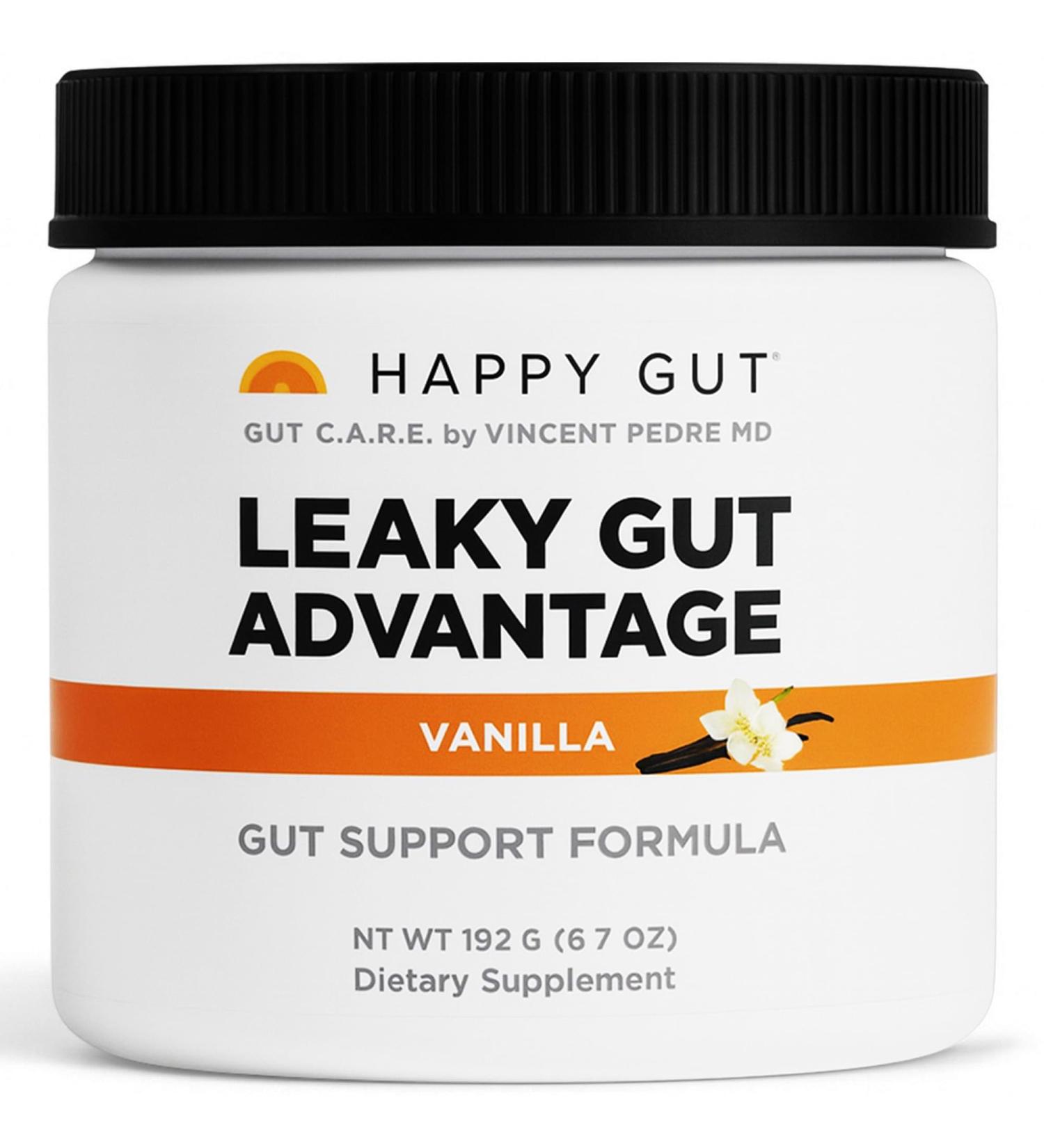 HAPPY GUT Leaky Gut Advantage - Doctor-Formulated Supplement for Discomfort - L-Glutamine N-Acetyl-D-Glucosamine Aloe Vera DGL Zinc - Vanilla Flavor 192g - Buy Online on GoSupps.com