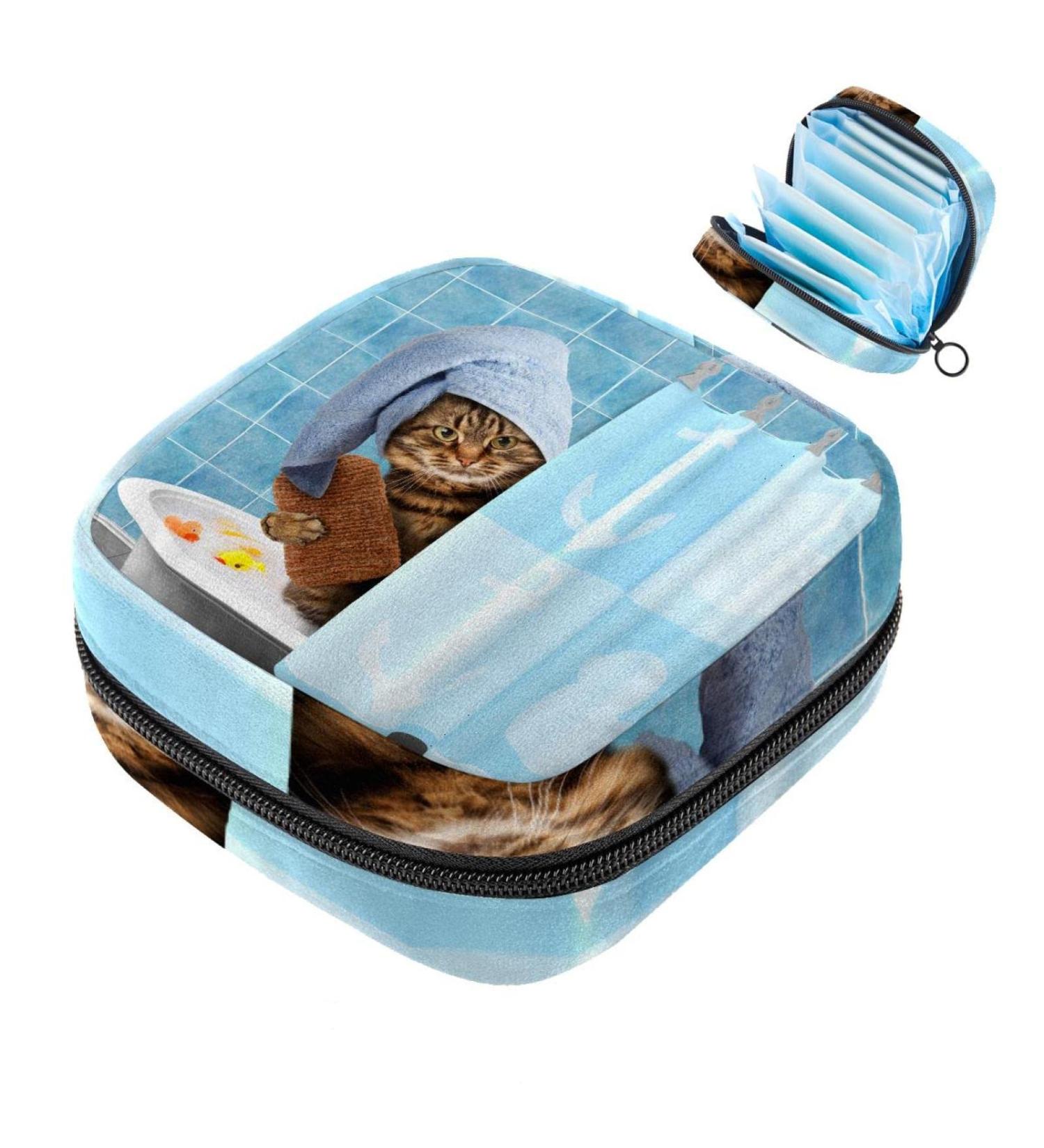 Funny Cat Menstruation Pad Bag with Zipper | Stylish Women's Napkin & Tampon Bag | Perfect Collecting Bag for Girls - Buy Online on GoSupps.com