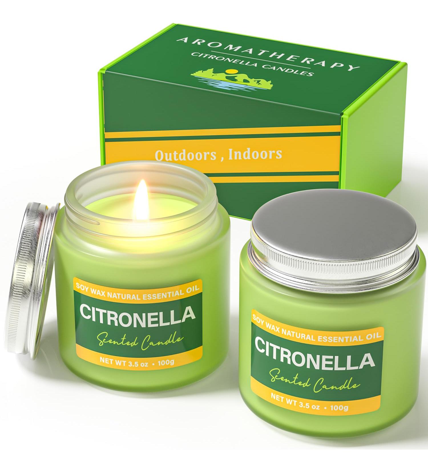 Buy Citronella Candles | 20-Hour Burn Time | Natural Lemongrass Fragrance | Set of 2 Glass Candles for Outdoor Use Camping & Travel - Citronella 300G - Buy Online on GoSupps.com