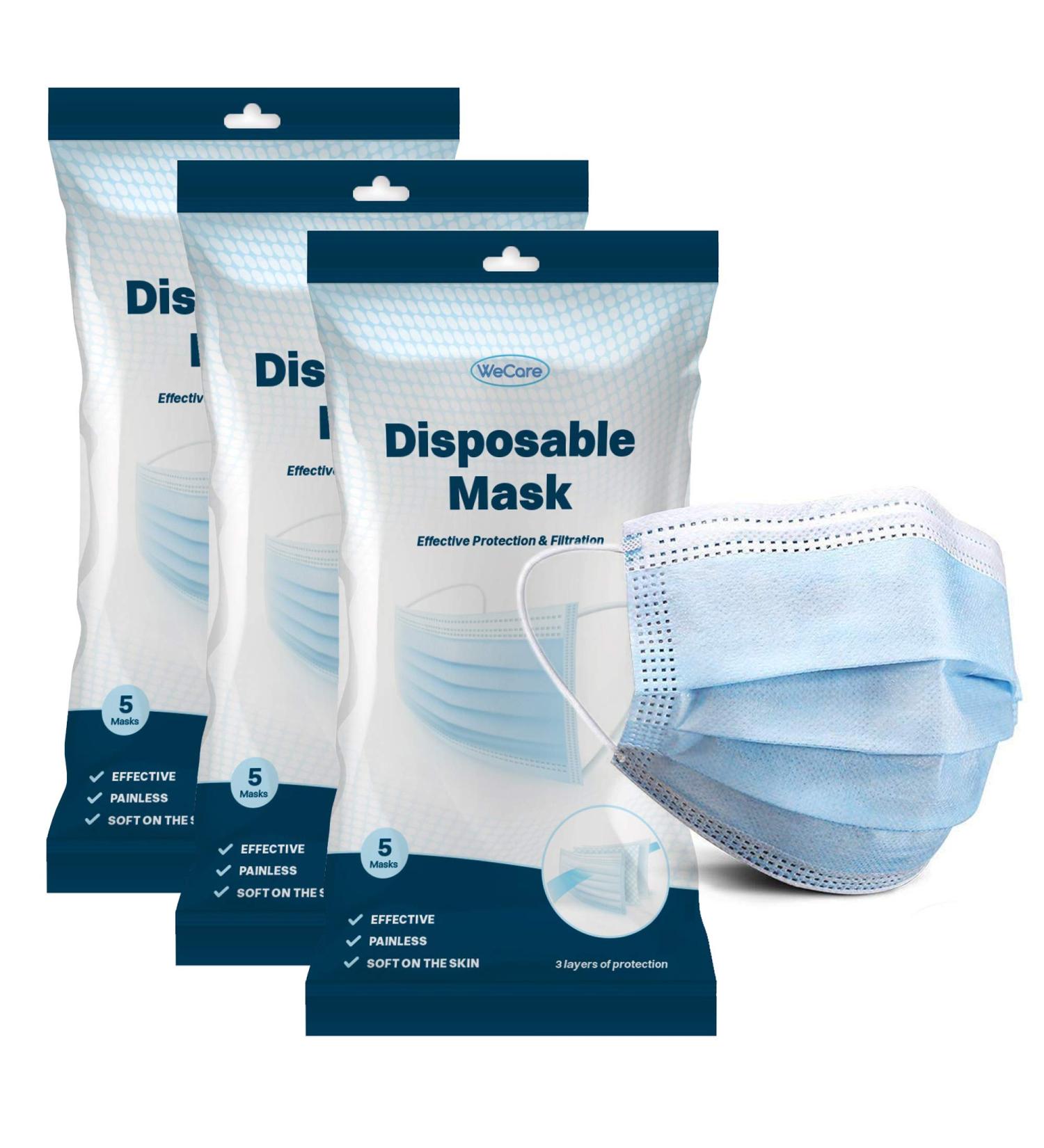 Buy WECARE Disposable 3 Ply Face Masks - 15 Count | Soft Latex-Free 3 Layer Protection - International Shipping Available - Buy Online on GoSupps.com