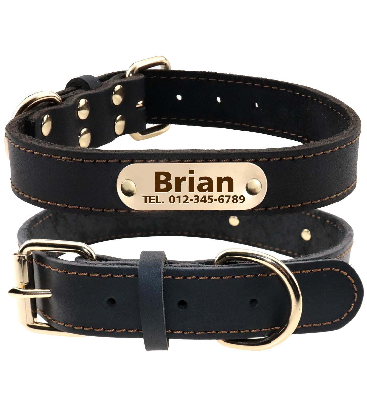 Personalized Leather Dog Collar for Large Dogs - Engraved Name & Phone Number - Black XL | Tagme - Buy Online on GoSupps.com