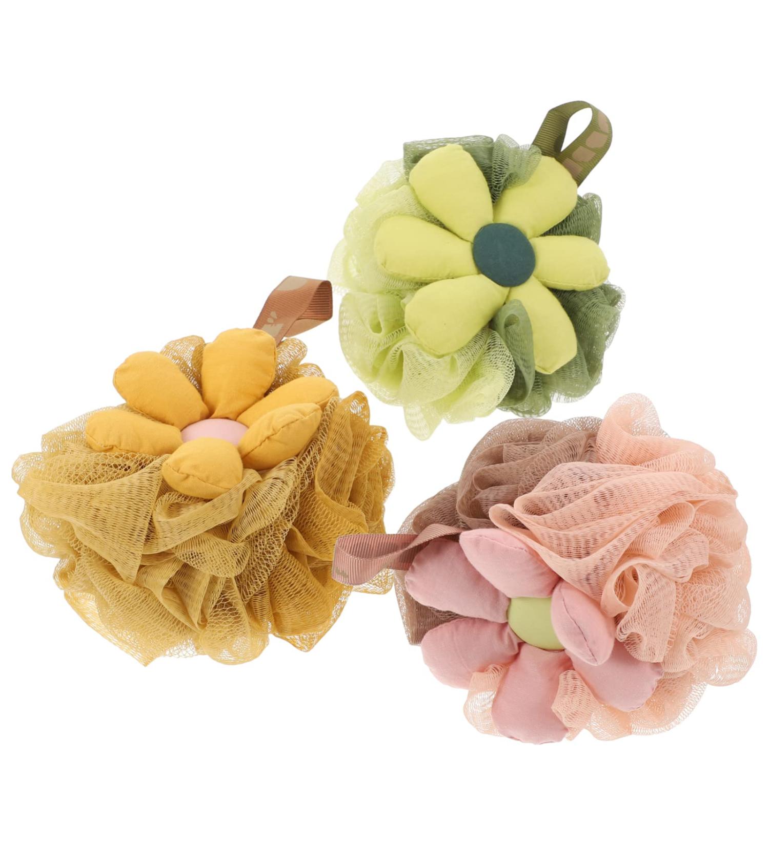 3pcs Flower Bath Ball Mesh Pouf - Exfoliating Baby Sponge & Kids Loofah | Reusable Shower Puff - Buy Online on GoSupps.com