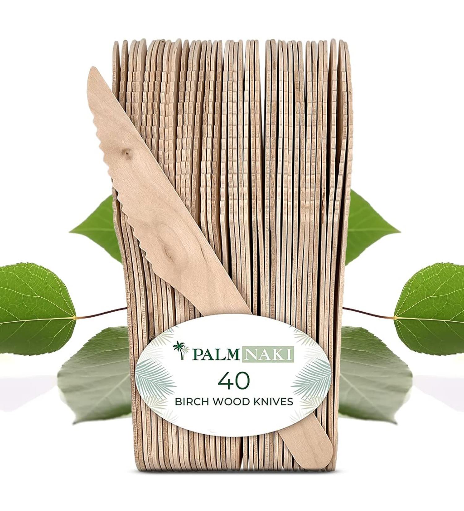 Palm Naki Birchwood Knives (40 Pack) - Eco-Friendly Disposable Cutlery | Compostable & Biodegradable Dinnerware - Buy Online on GoSupps.com