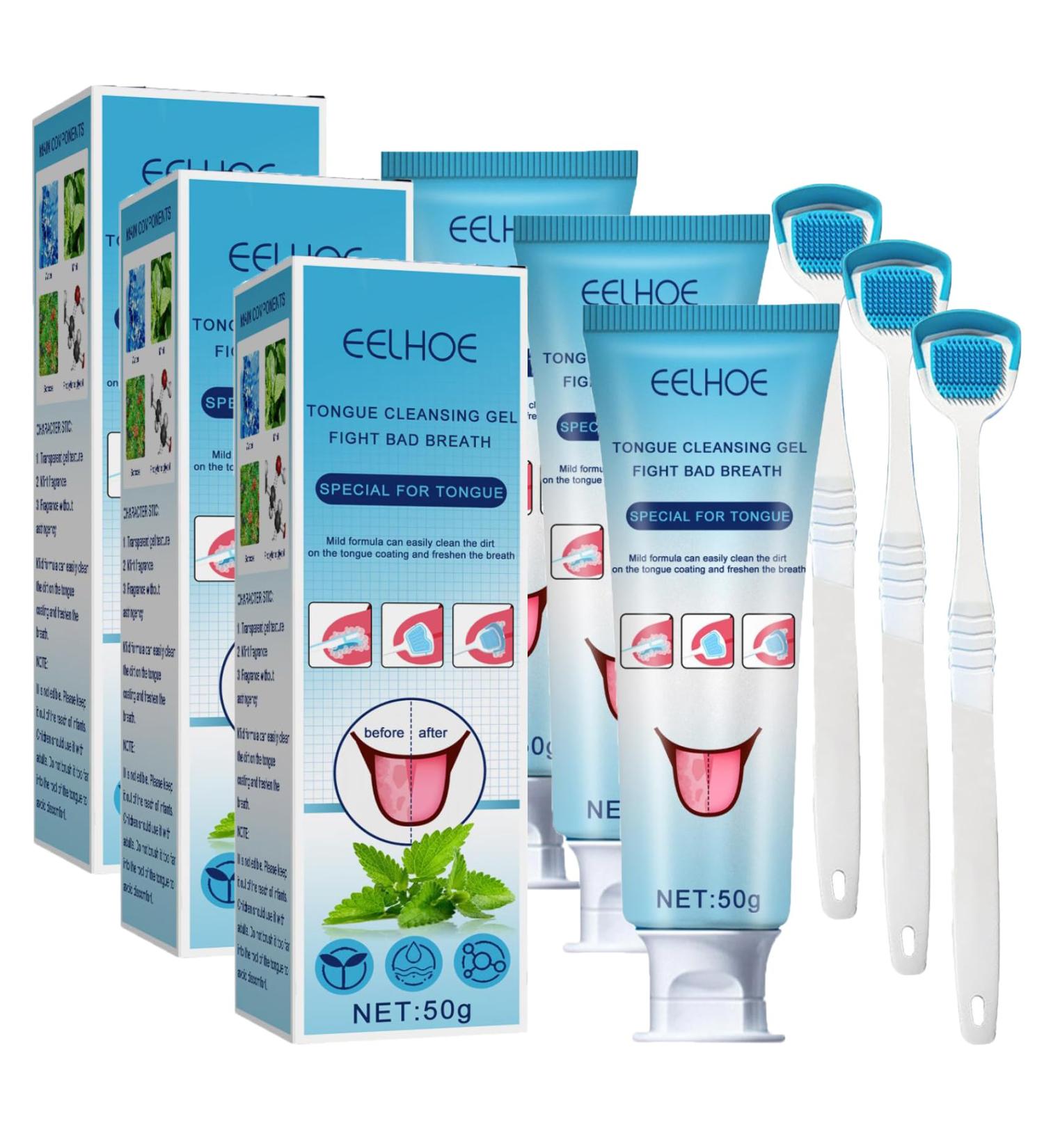 Premium Tongue Cleaner Set - Portable Mouth Cleaning Kit with Gel & Brush | 3PC Multifunctional Tongue Care - Buy Online on GoSupps.com